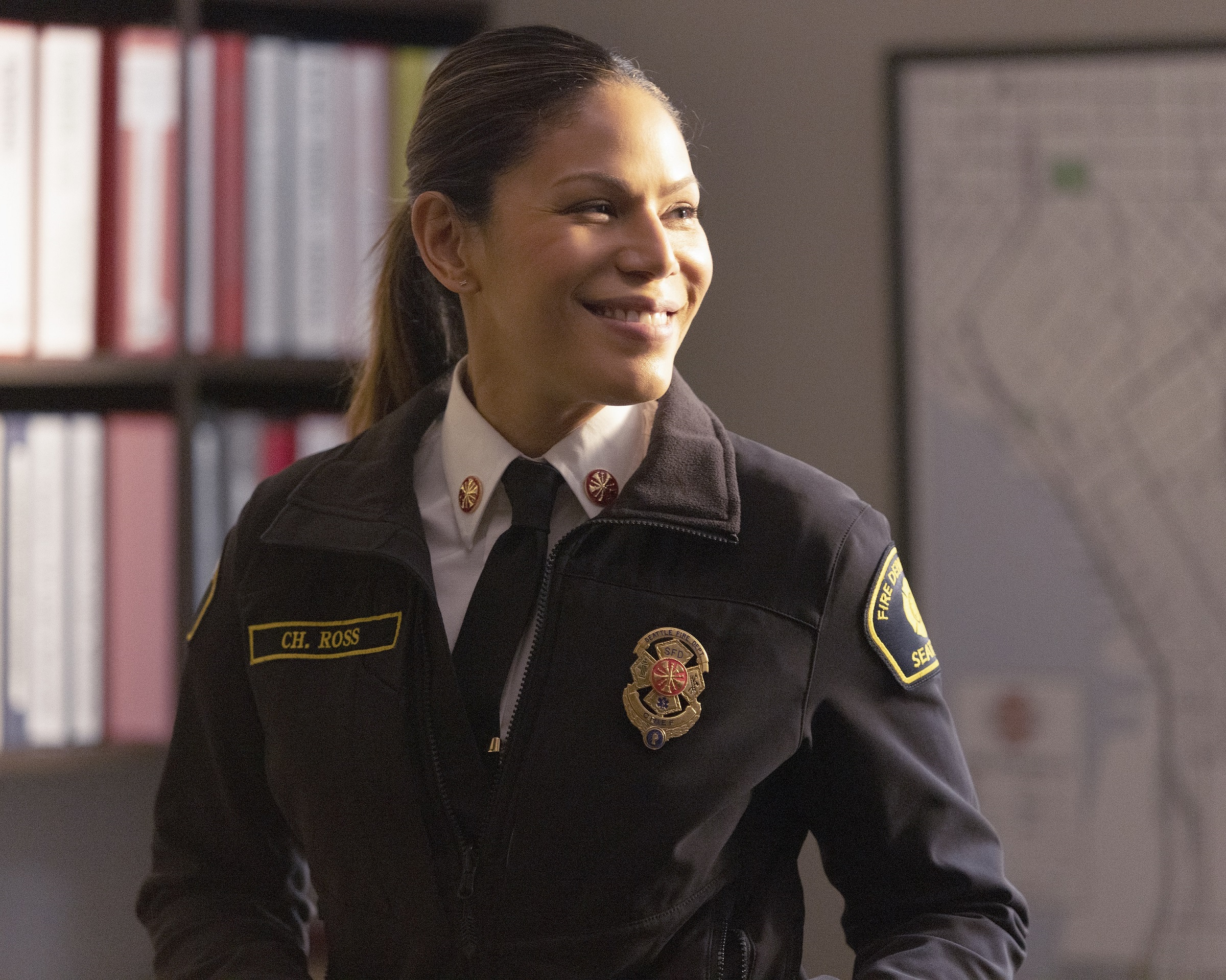 'Station 19' Season 5 Episode 9 guest star Merle Dandridge smiling as the new fire chief