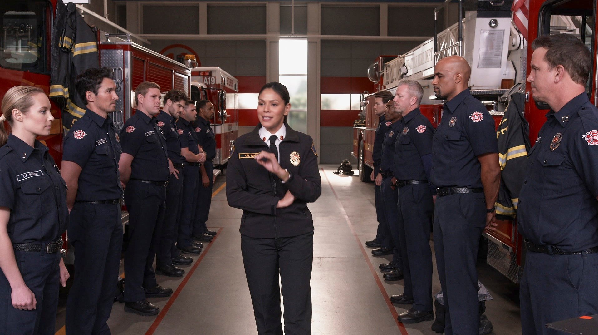 'Station 19' new chief Natasha Ross walks through her team, played by Merle Dandridge