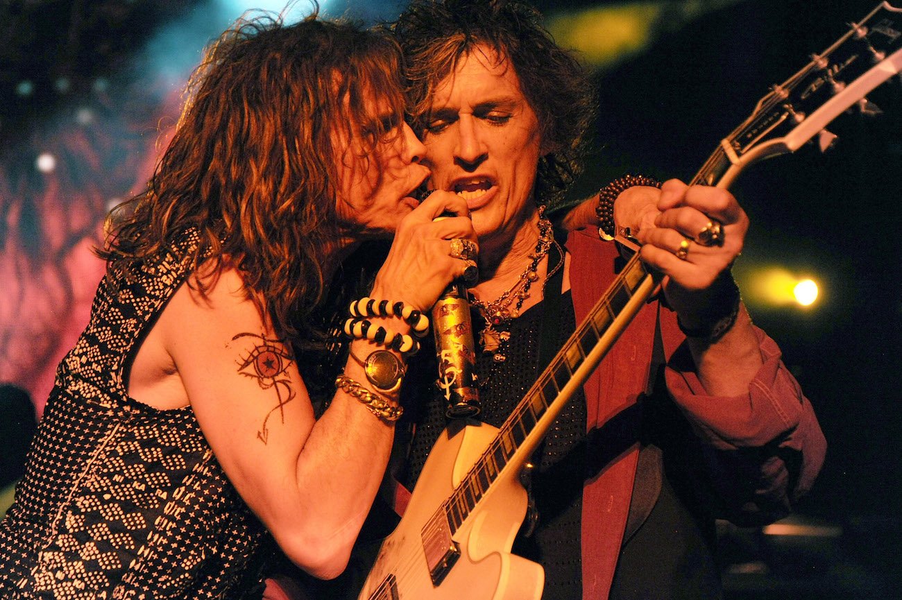 Steven Tyler and Joe Perry performing with Aerosmith at Jones Beach Theater in 2010.