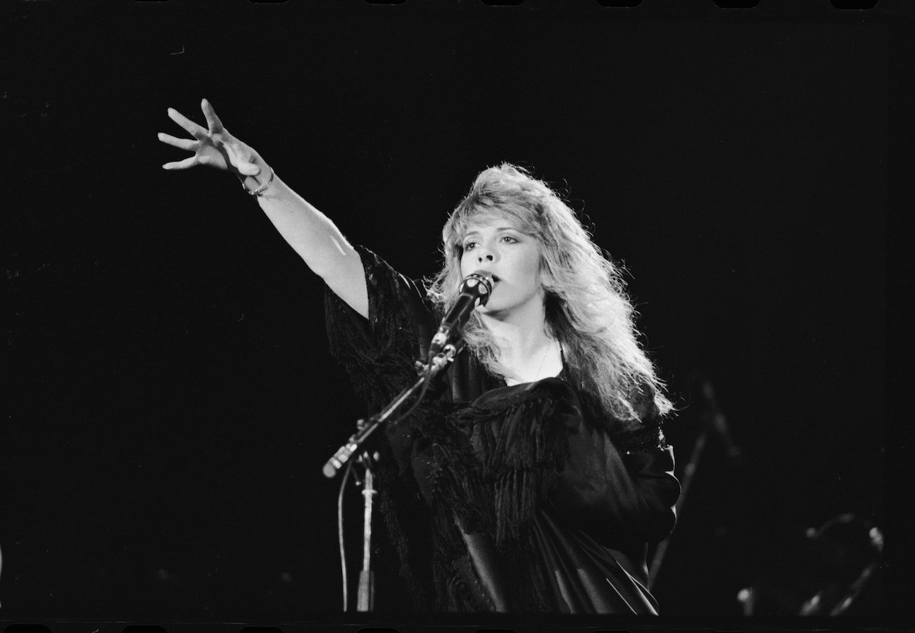Stevie Nicks performing in black during a U.S. festival in 1983.