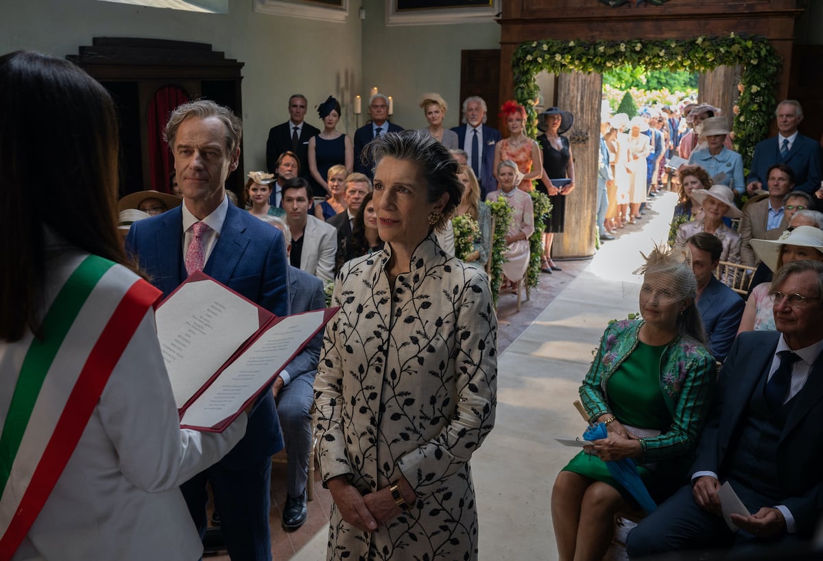 'Succession' Season 3 finale: Harriet Walter and Pip Torrens stand in the aisle at their wedding