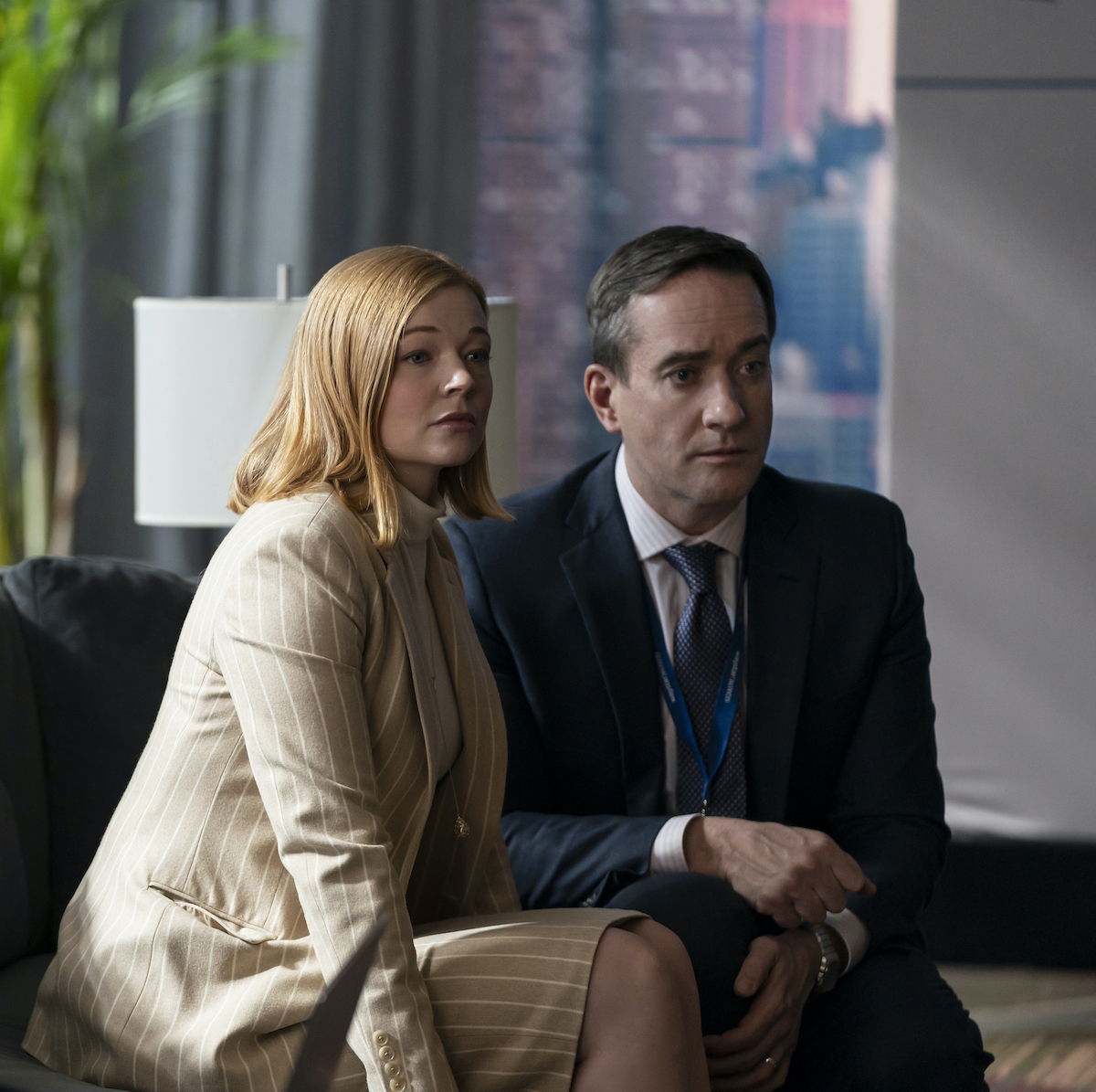 'Succession': Shiv Roy (Sarah Snook) and Tom (Matthew Macfadyen) sit on a couch together