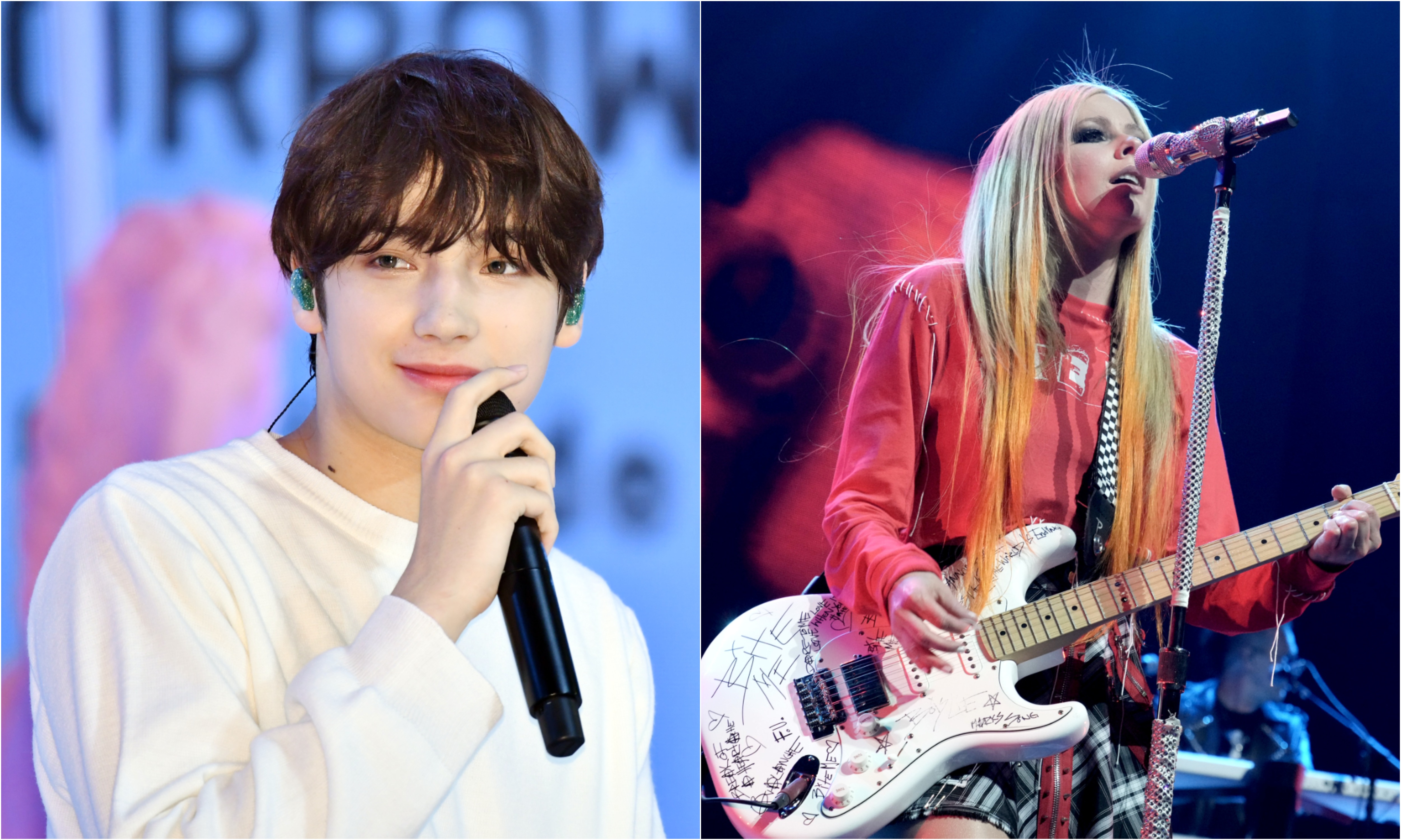 A joined photo of Huening Kai from TXT and Avril Lavigne