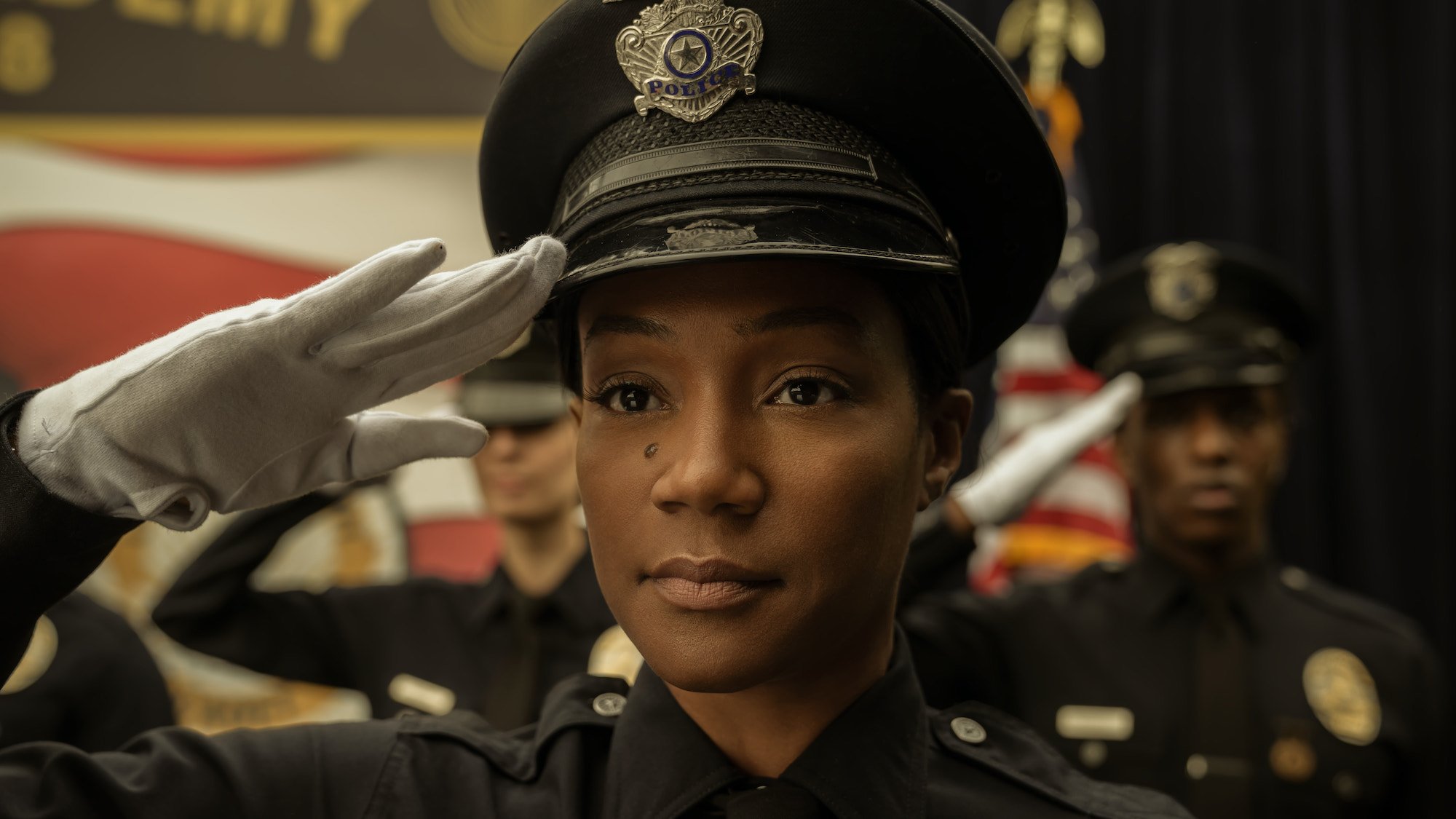 'The Afterparty': Tiffany Haddish as Danvers salutes in police uniform