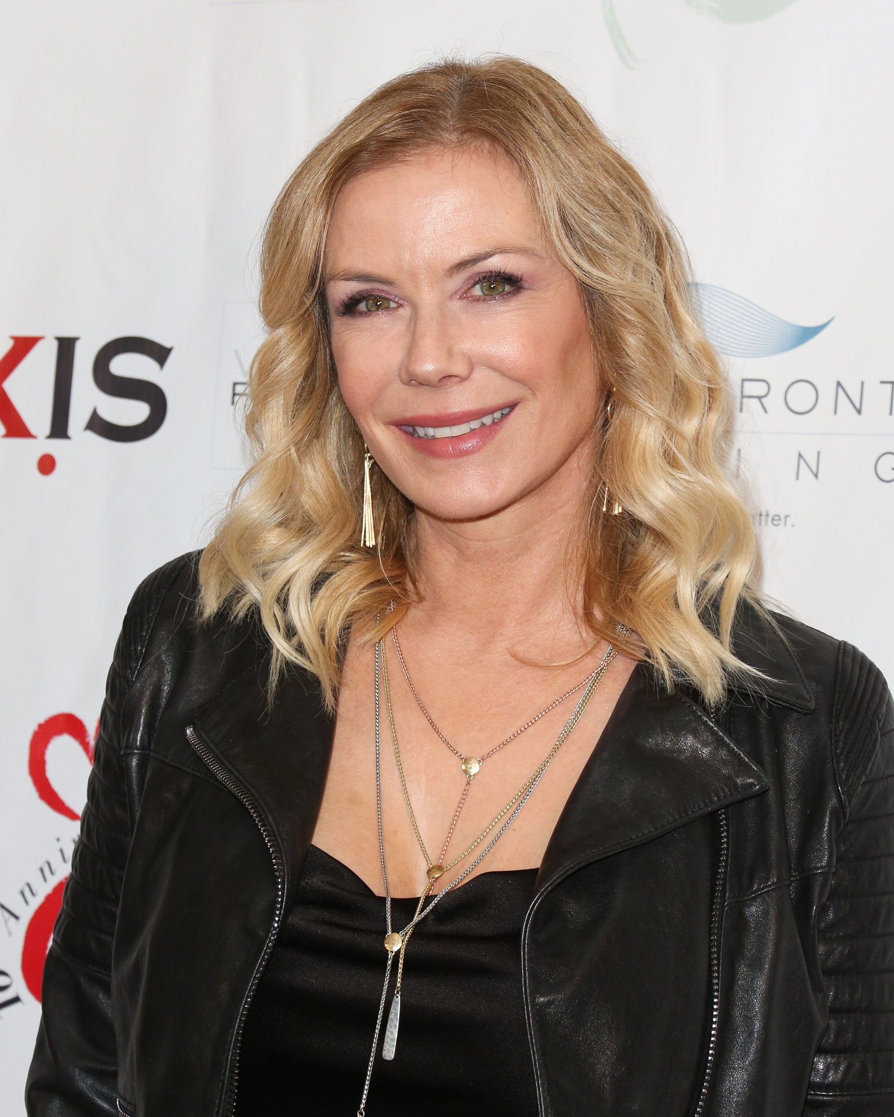 The Bold and the Beautiful star Katherine Kelly Lang, in a black jacket and black top, who plays Brooke