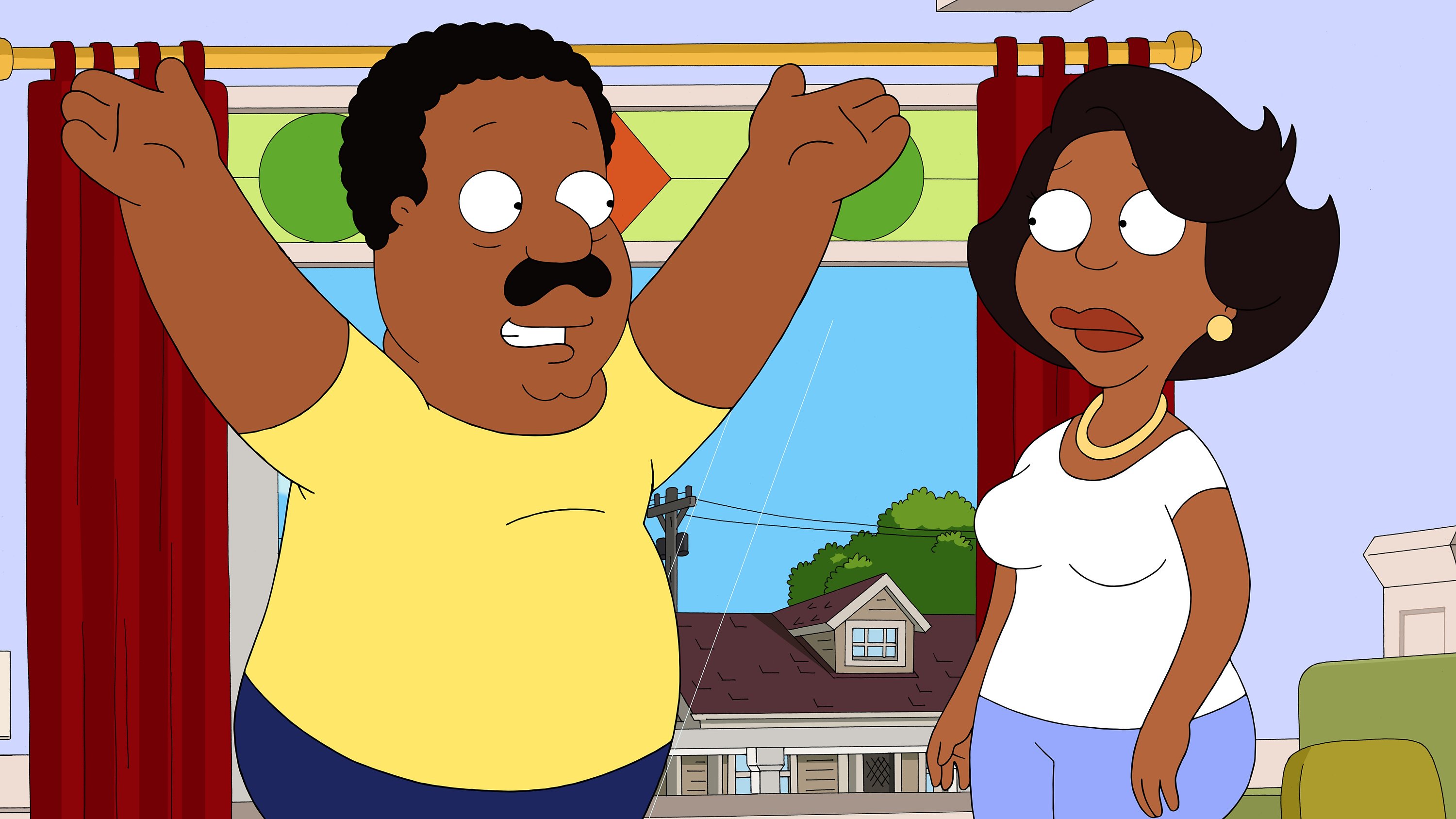 'Family Guy' characters Cleveland Brown and Donna Tubbs in a scene from 'The Cleveland Show.'