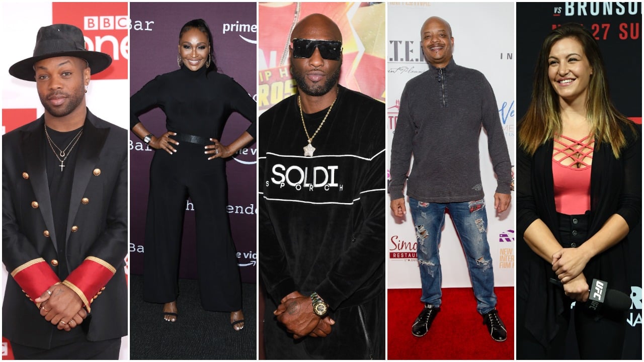 Todrick Hall, Cynthia Bailey, Lamar Odom, Todd Bridges, and Miesha Tate posing separately