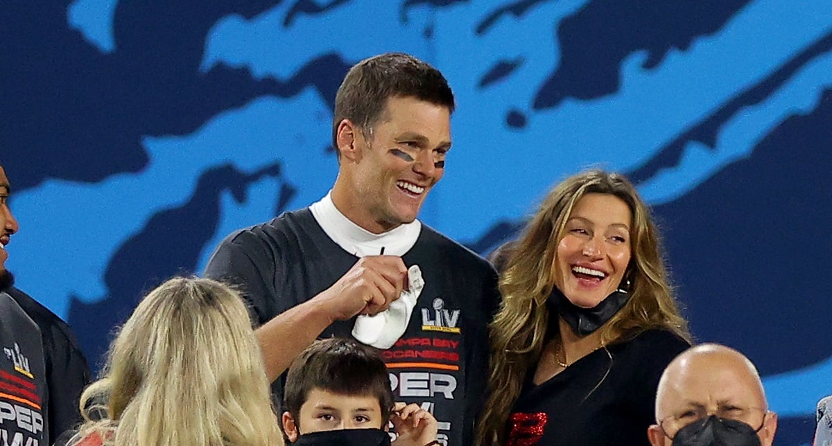 Tom Brady celebrates with Gisele Bundchen after winning Super Bowl LV