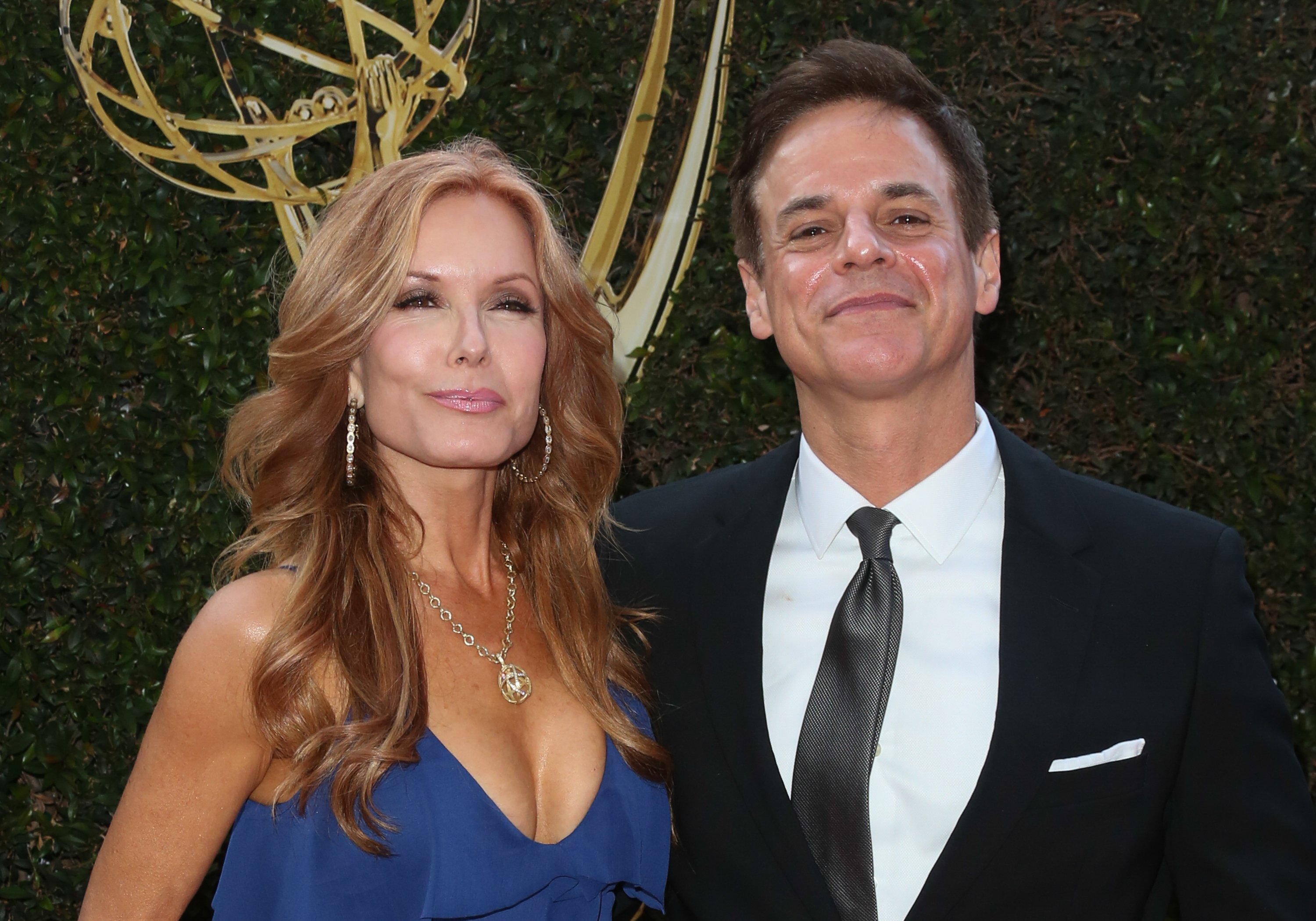 'The Young and the Restless' actor Tracey E. Bregman in a blue dress and Christian LeBlanc in a tuxedo.