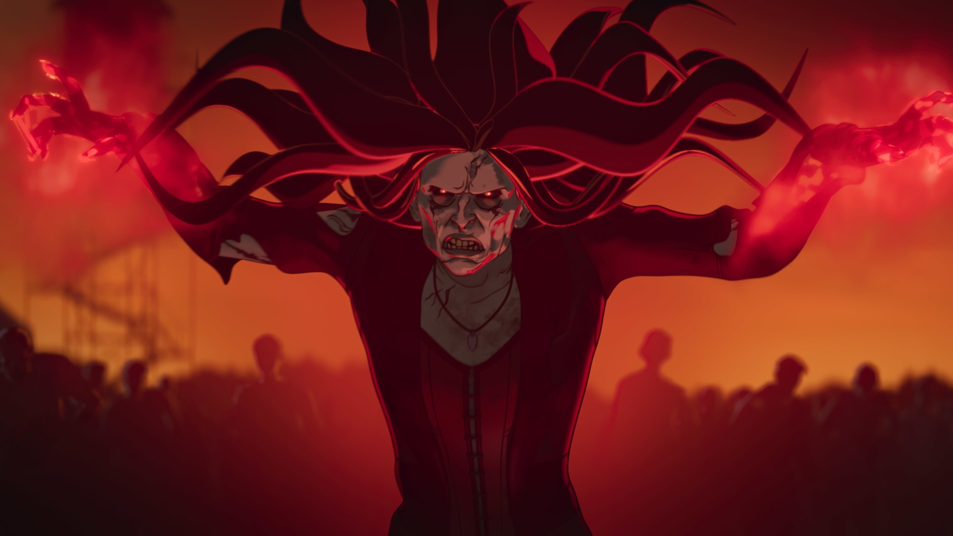 Zombie Scarlet Witch, who can be seen in the 'Doctor Strange 2' trailer, terrorizes Earth in 'What If...?' Season 1 Episode 5. In the animated photo, her skin is blue and deteriorating, her red costume is ripped, and she uses her magic.