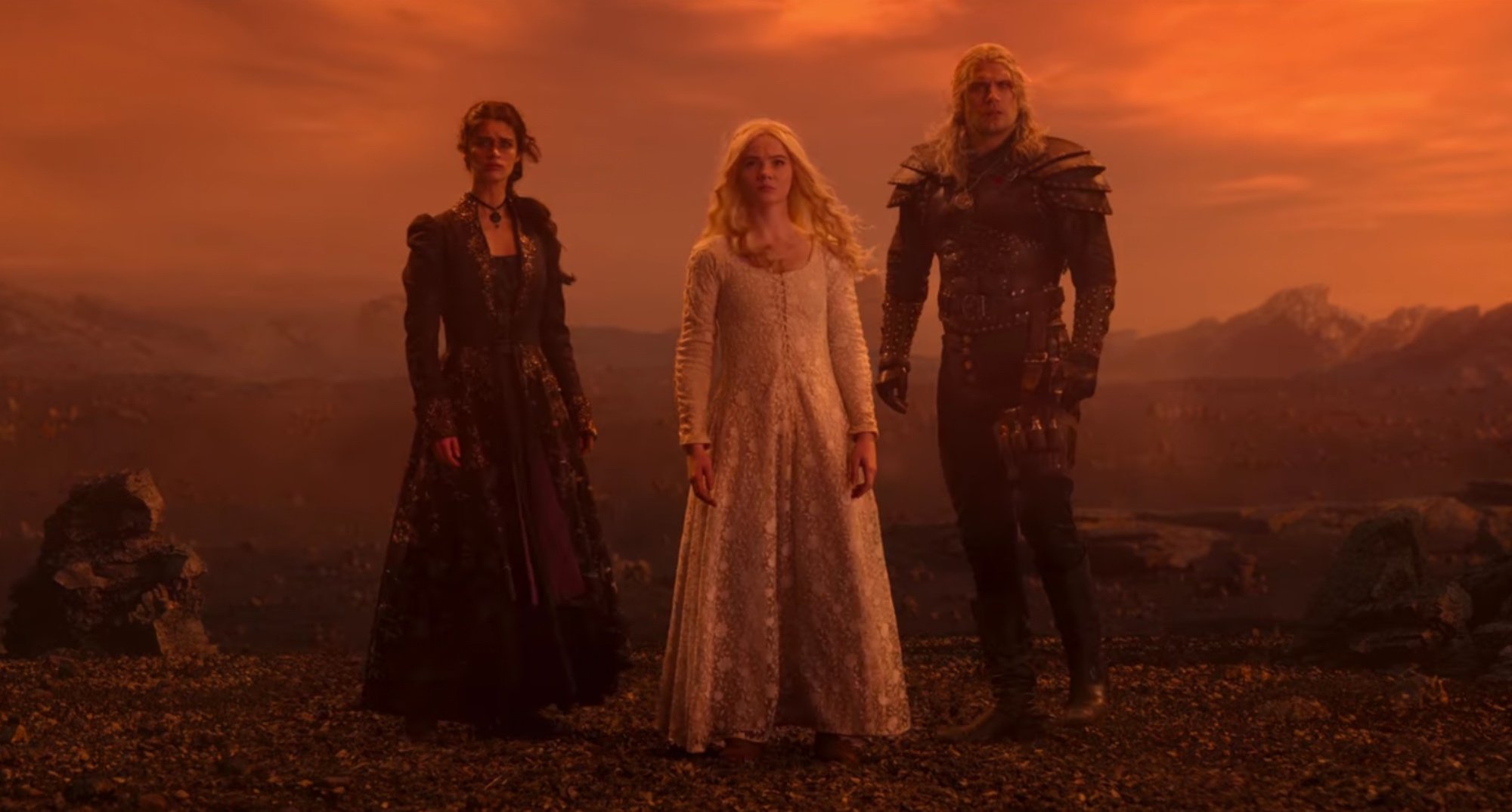 Yennefer, Ciri, and Geralt in 'The Witcher' Season 2 finale standing next to each other in relation to season 3.