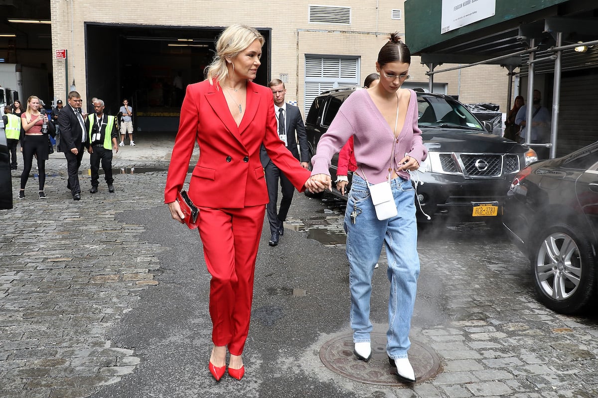 Mother-daughter pair Yolanda Hadid and Bella Hadid are seen leaving the 2018 'Oscar De La Renta' show