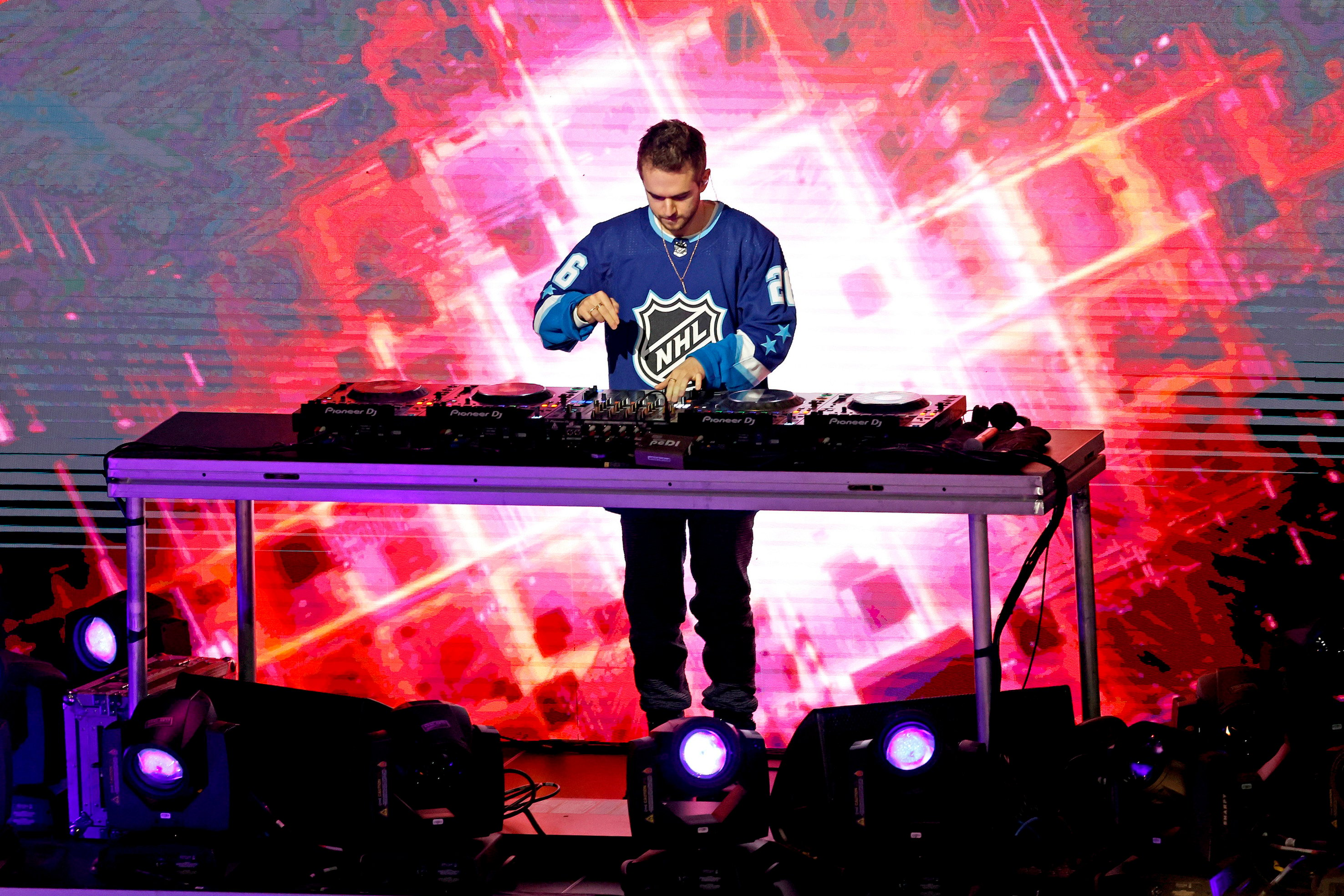 Zedd performs during player introductions during the 2022 Honda NHL All-Star Game at T-Mobile Arena