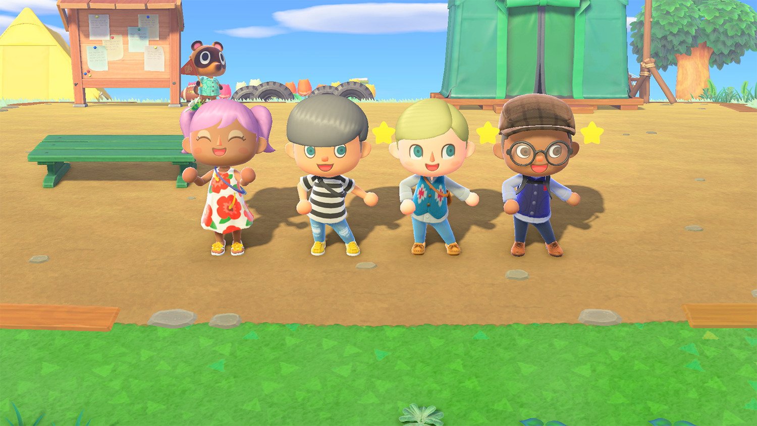 Four villagers in Animal Crossing: New Horizons