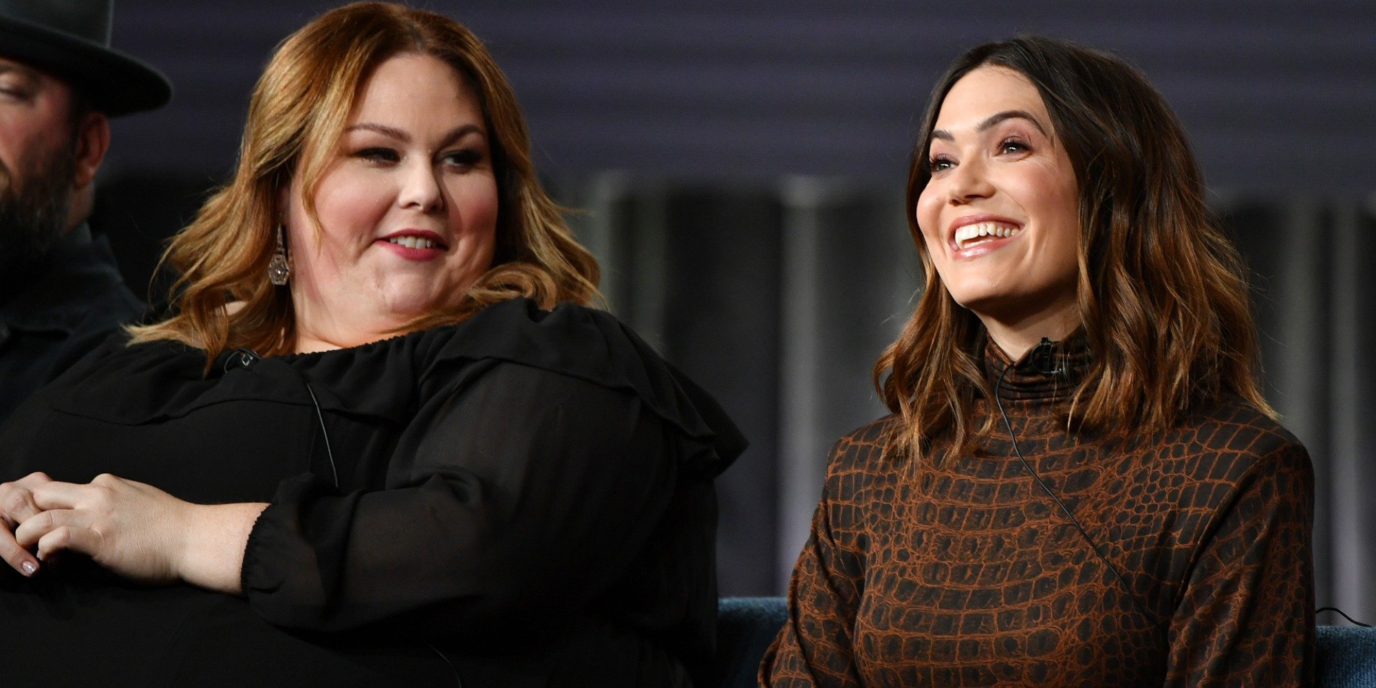 Chrissy Metz and Mandy Moore at a press conference for This Is Us.