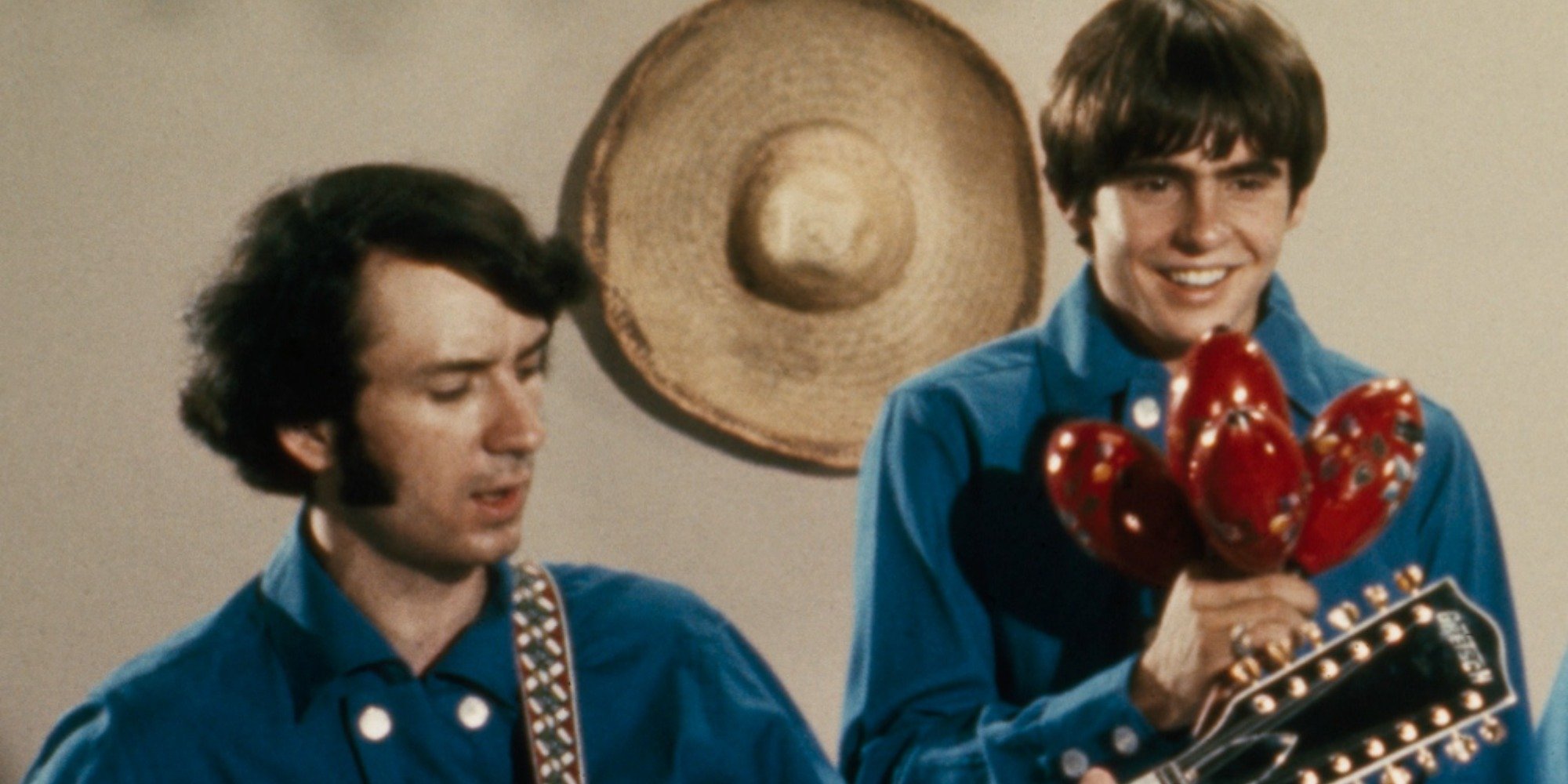 Mike Nesmith and Davy Jones as performers on "The Monkees" television show.