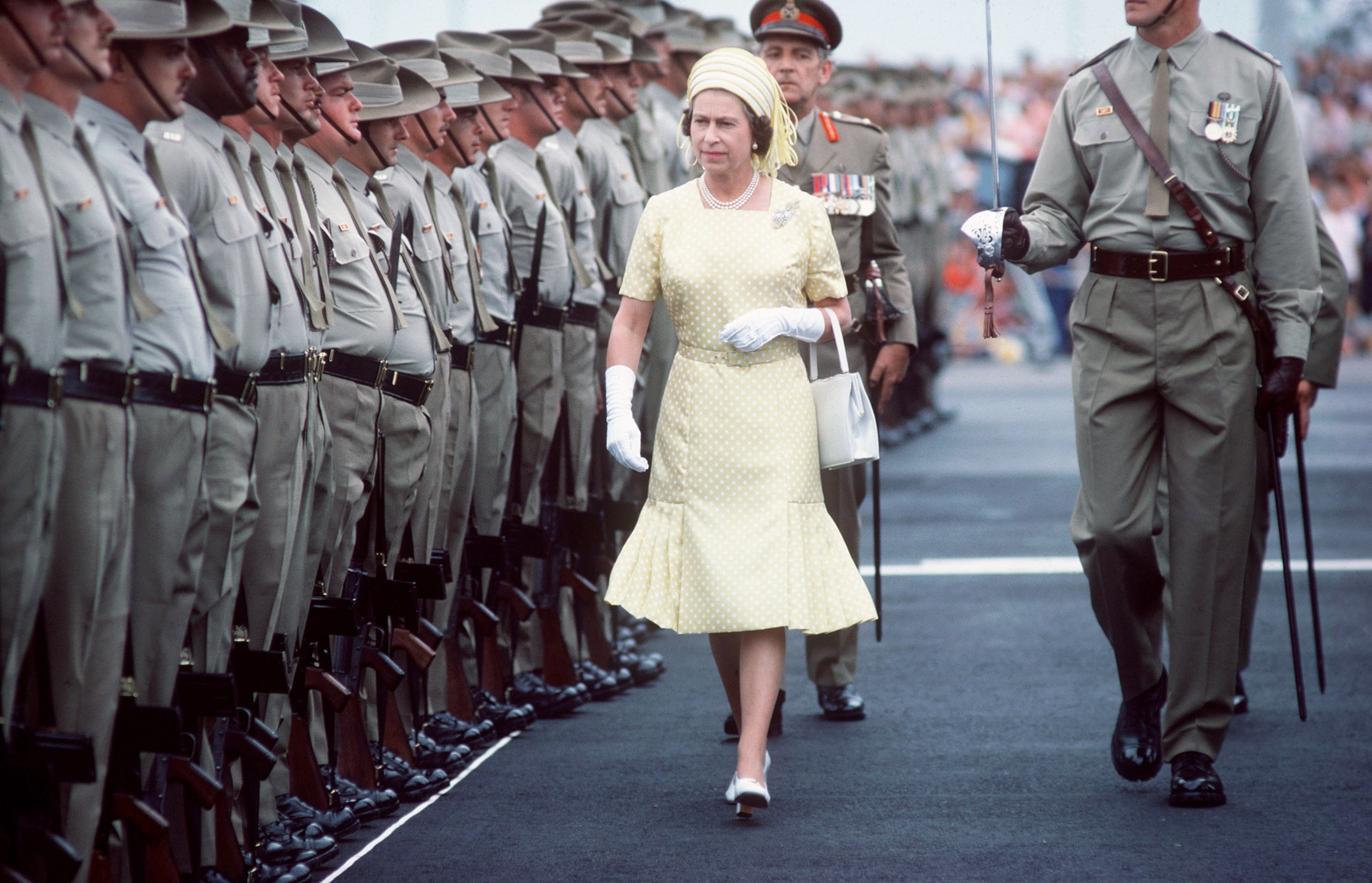 Queen Elizabeth II with troops during the Silver Jubilee