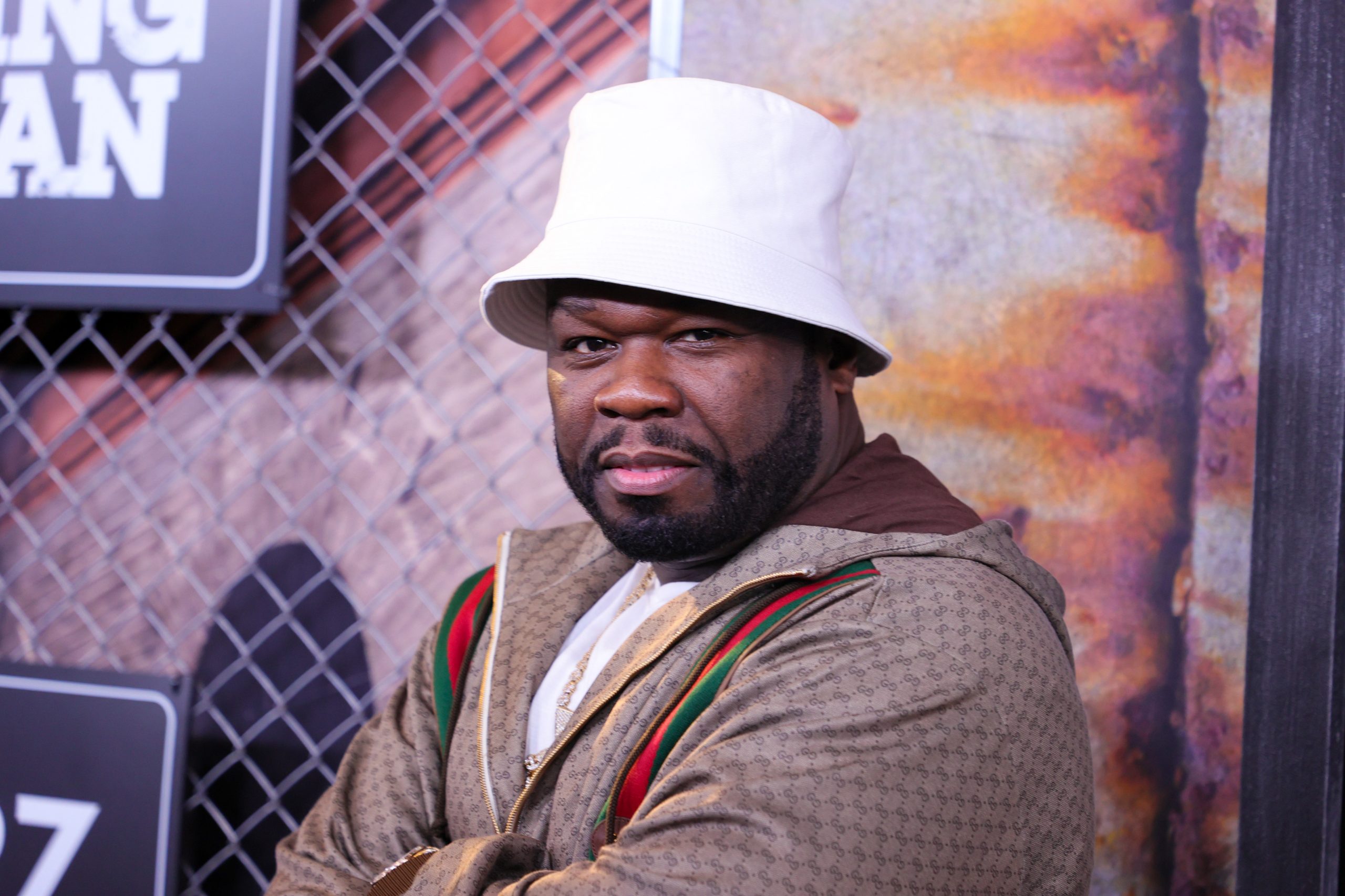 50 Cent wearing a bucket hat