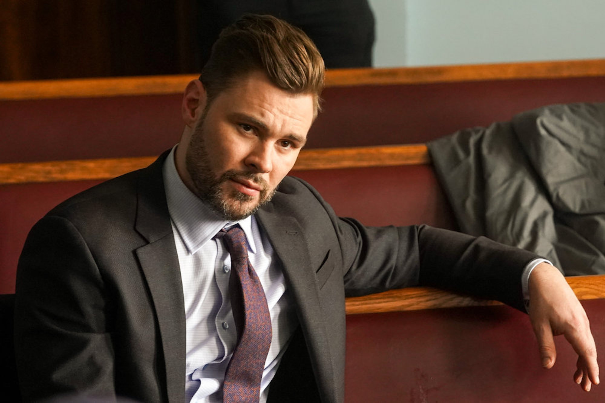 Patrick John Flueger as Adam Ruzek in the courtroom in 'Chicago P.D.' Season 9 Episode 14