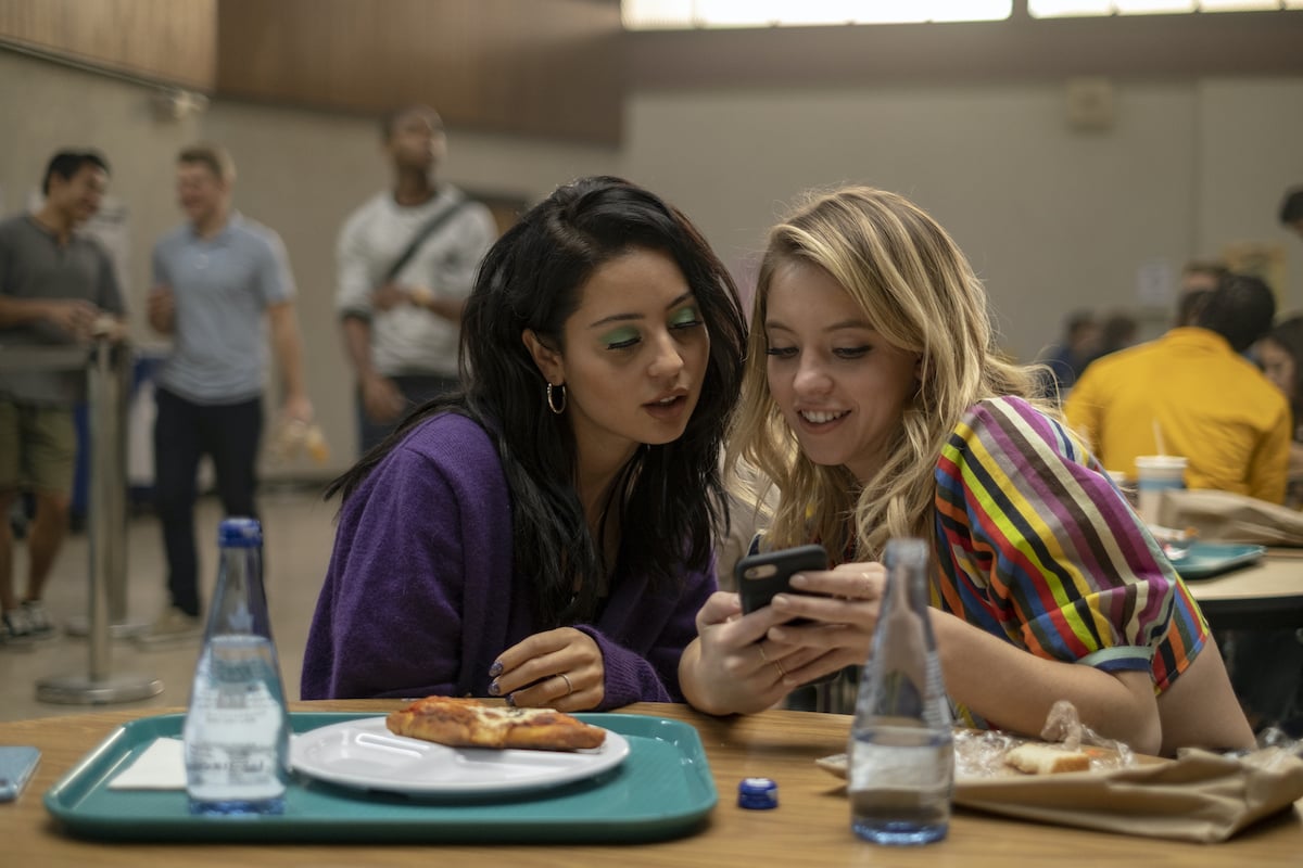 Alexa Demie and Sydney Sweeney filming an episode of Euphoria