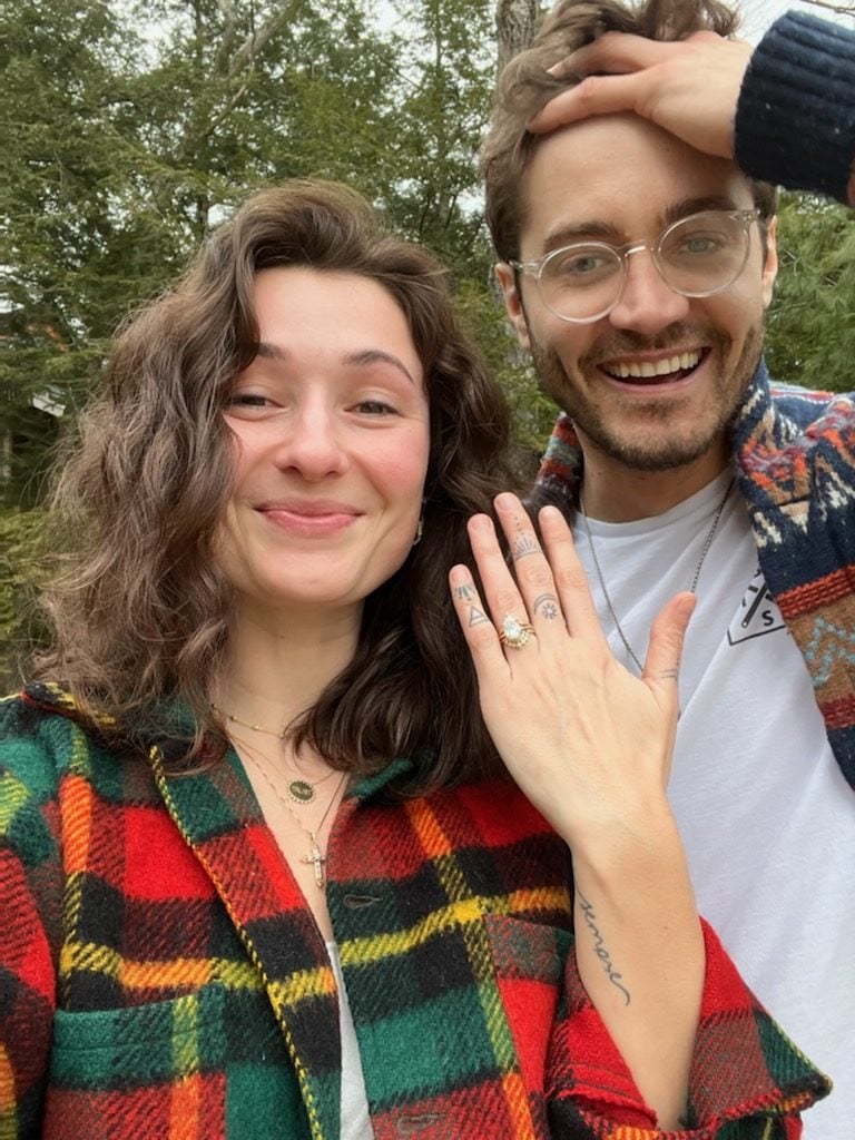 Will Higginson and Anastasia Surmava  show off the engagement ring 