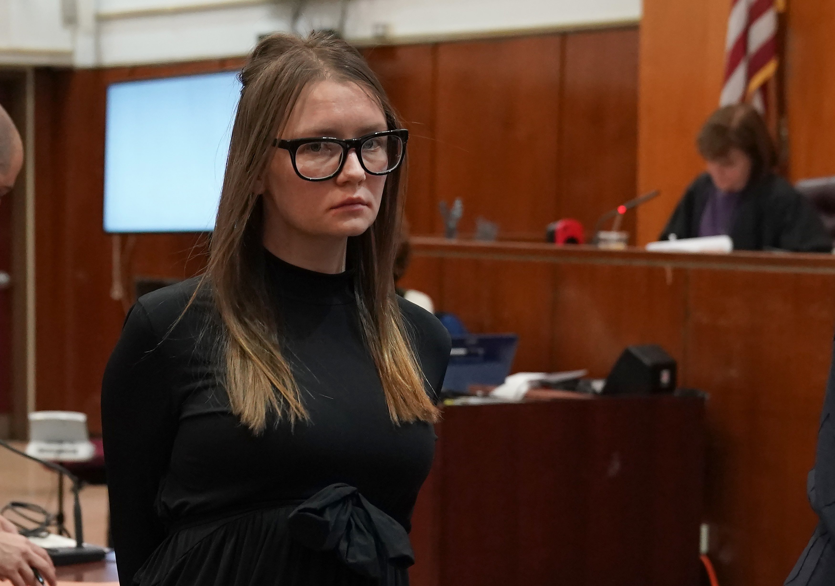 Anna Delvey in court; she served two years in prison and is currently in an ICE facility for an expired visa