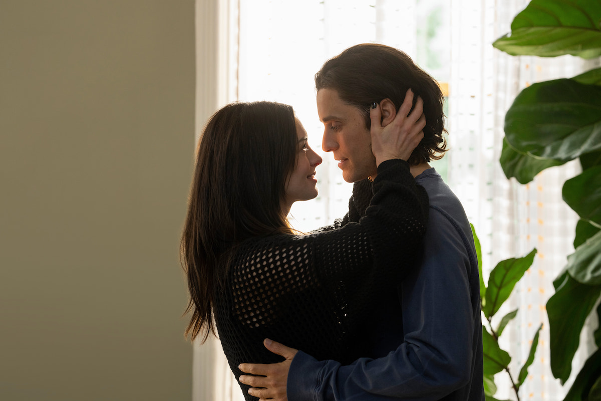 Anne Hathaway and Jared Leto embrace in a scene from 'WeCrashed' Season 1 Episode 1 'This Is Where It Begins'