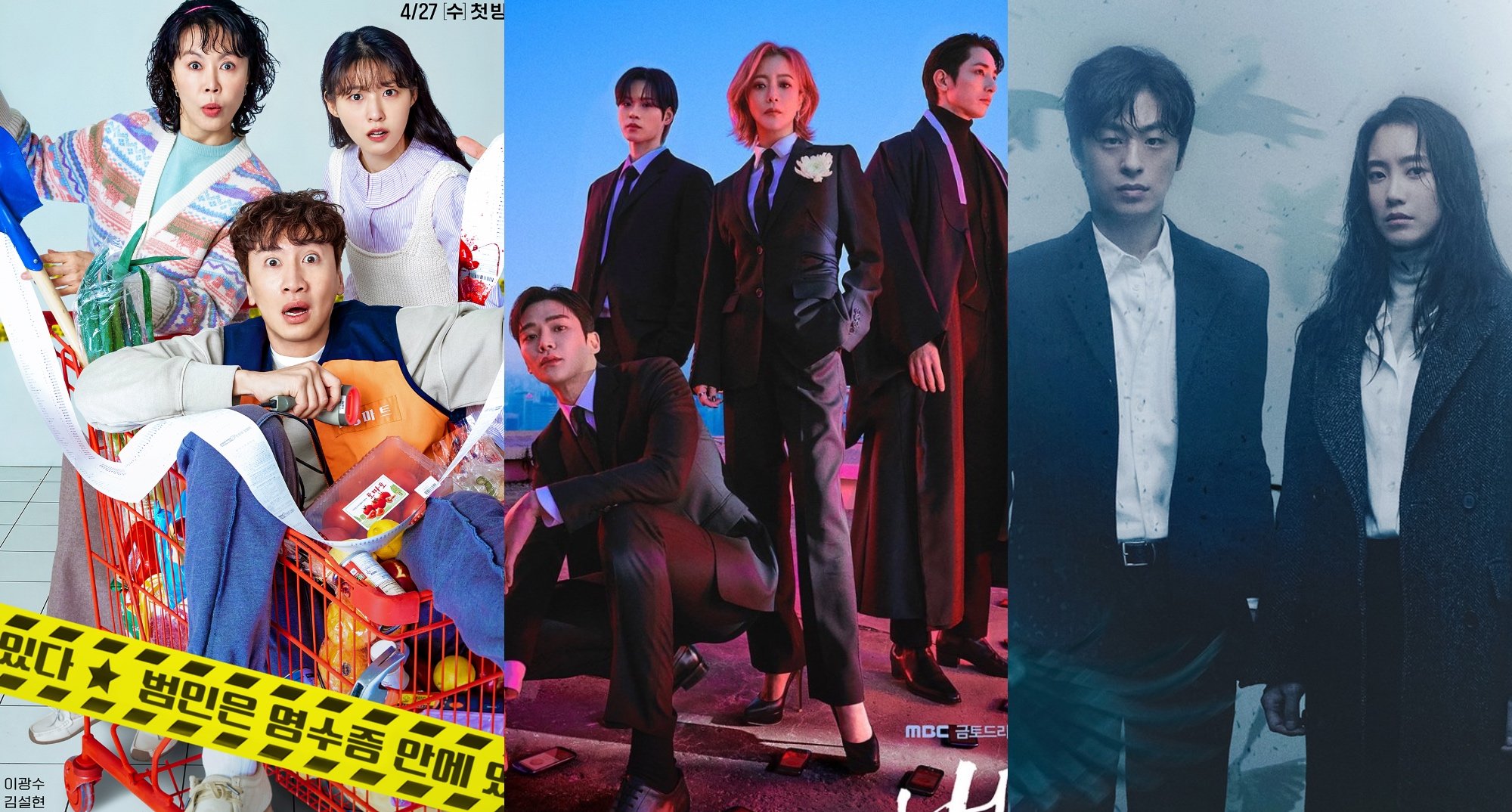 April K-dramas 'The Killer's Shopping List,' 'Tomorrow,' and 'Monstrous' main posters.