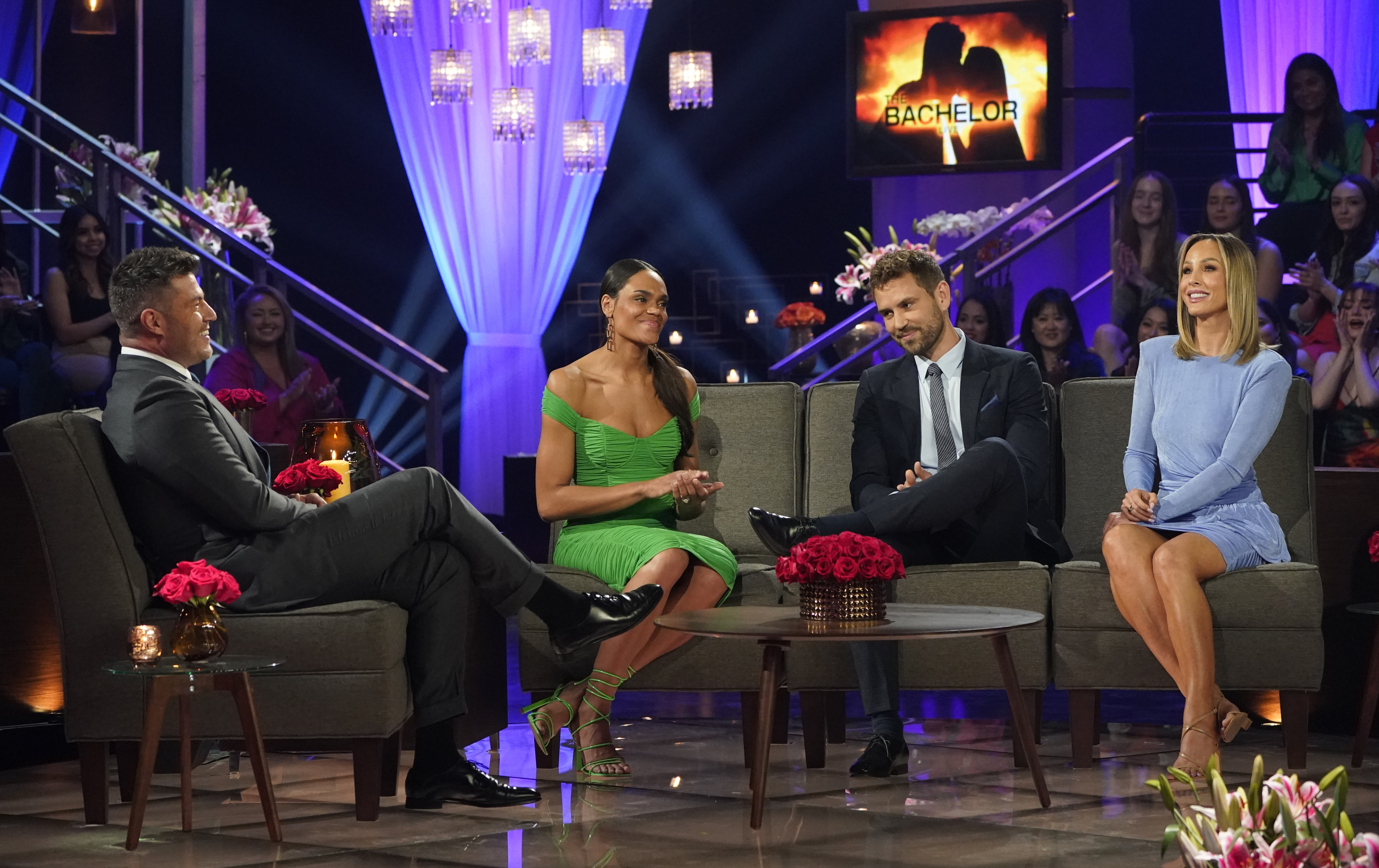 Jesse Palmer, Michelle Young, Nick Viall, and Clare Crawley during 'The Bachelor' finale for Clayton Echard's season