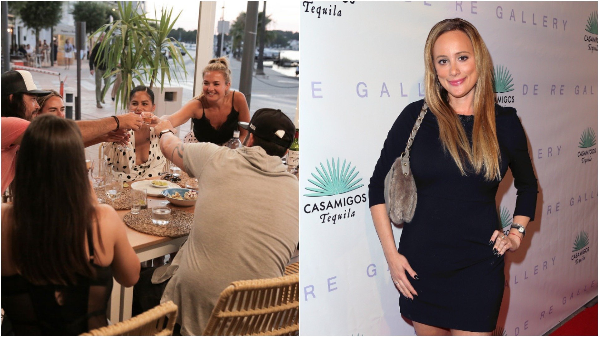 Daisy Kelliher from 'Below Deck Sailing Yacht' toasts with the crew at dinner. Erica Rose poses for a photo at an event. 