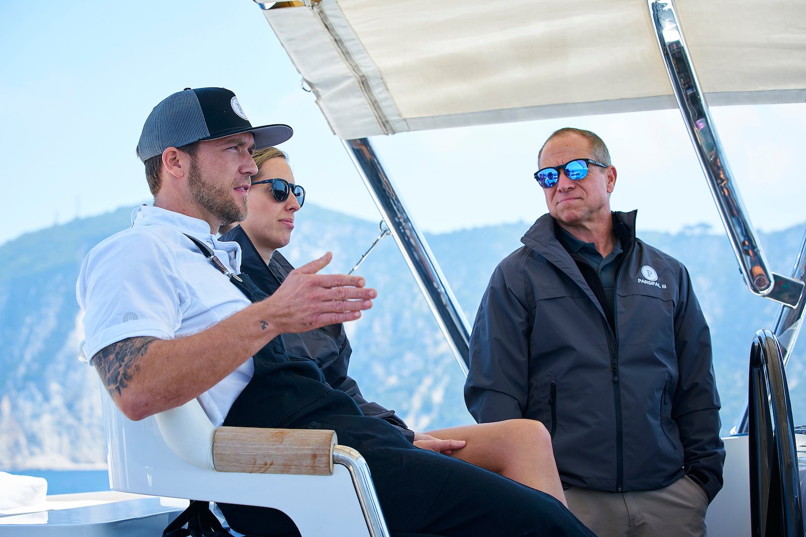 Chef Adam Glick talks to Jenna MacGillivray, and Captain Glenn Shephard on 'Below Deck Sailing Yacht' 