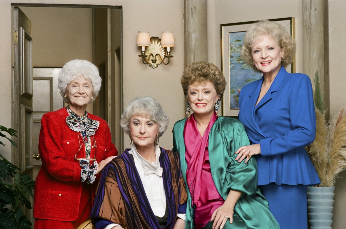 Golden Girls stars Estelle Getty as Sophia Petrillo, Bea Arthur as Dorothy Petrillo Zbornak, Rue McClanahan as Blanche Devereaux, Betty White as Rose Nylund