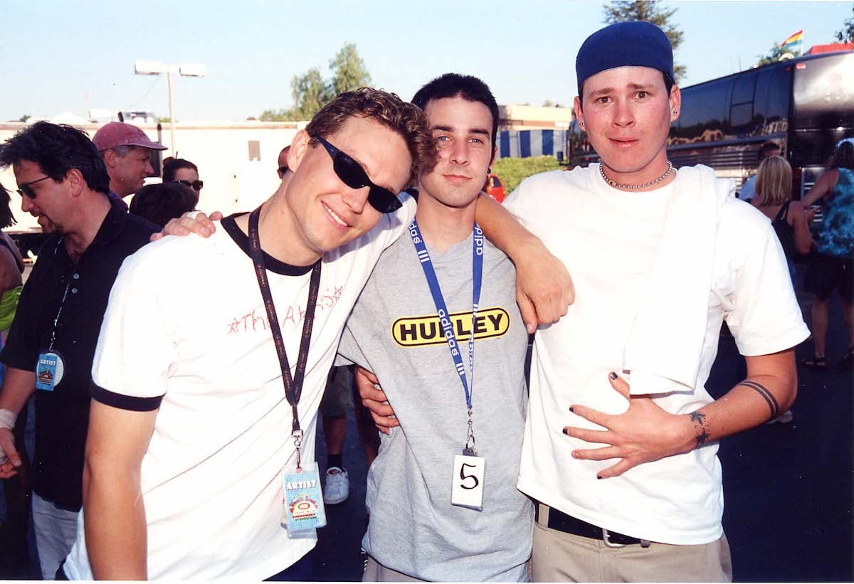 Blink-182 poses for the camera at the 1998 KROQ Almost Acoustic Christmas concert in LA