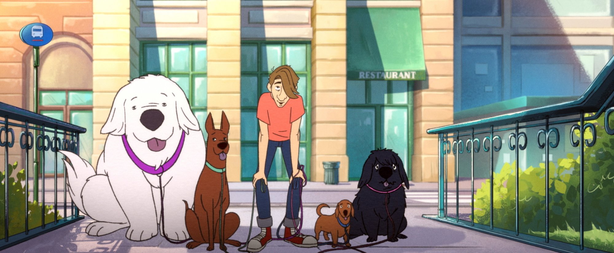 Screenshot of 'The Boys Presents: Diabolical' Episode 4, 'Boyd in 3D.' It shows a young man surrounded by dogs.