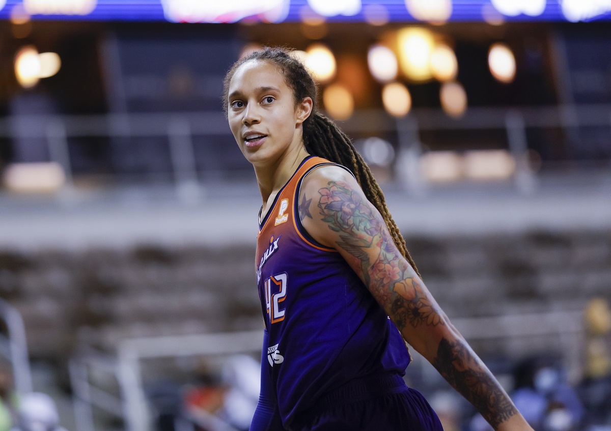 Brittney Griner of the Phoenix Mercury smiling during a game against the Indiana Fever