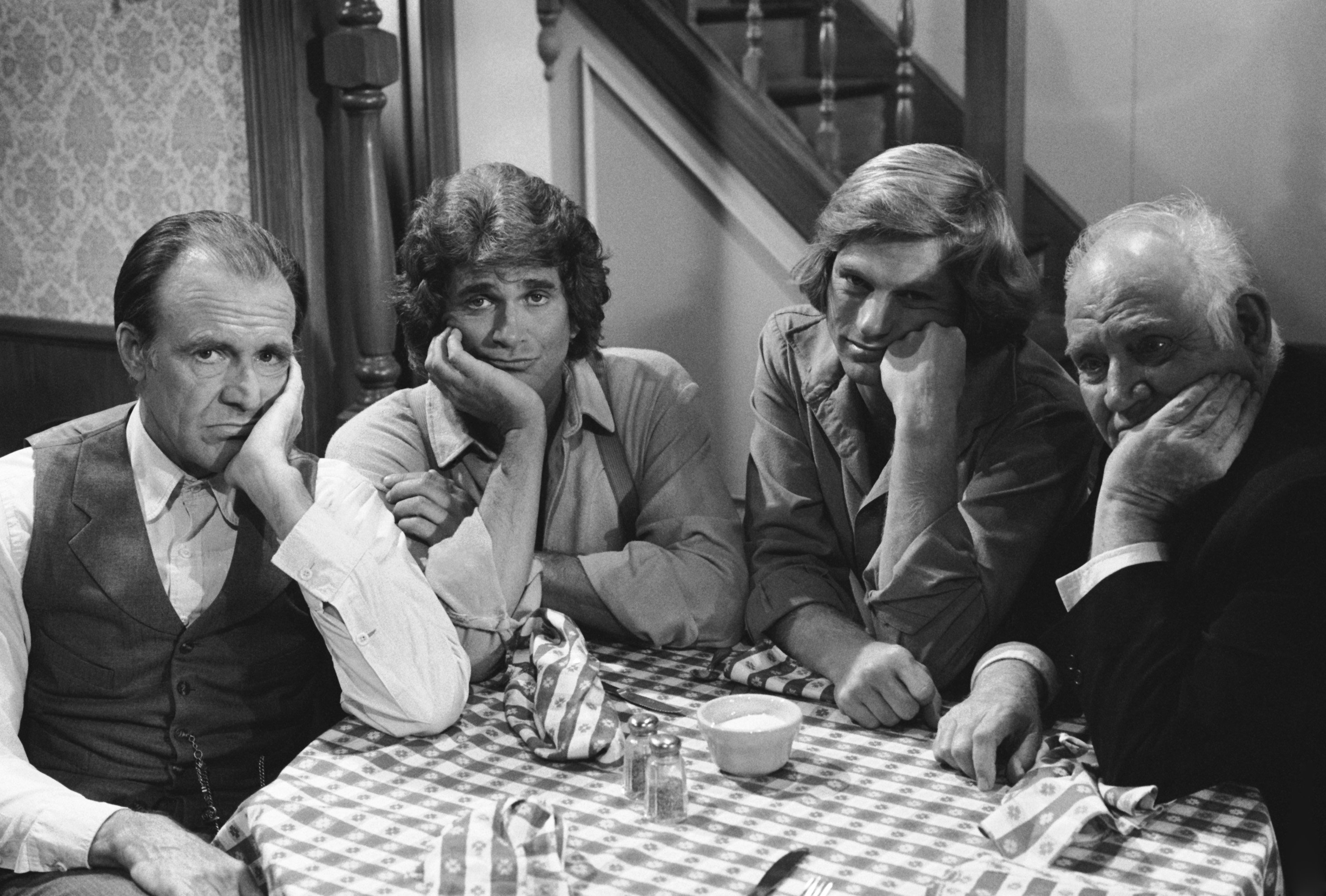 'Little House on the Prairie': (l-r) Richard Bull, Michael Landon, Dean Butler, and Dabbs Greer 