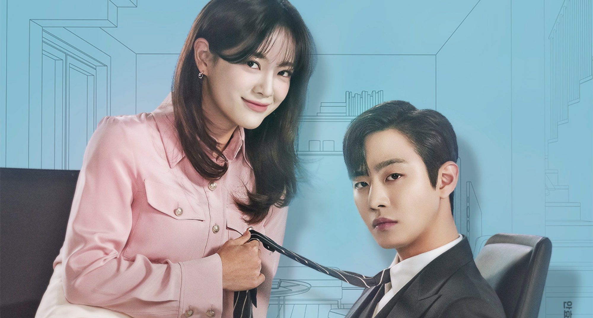 Character Ha-ri and Tae-mu in 'Business Proposal' K-drama wearing work clothes.