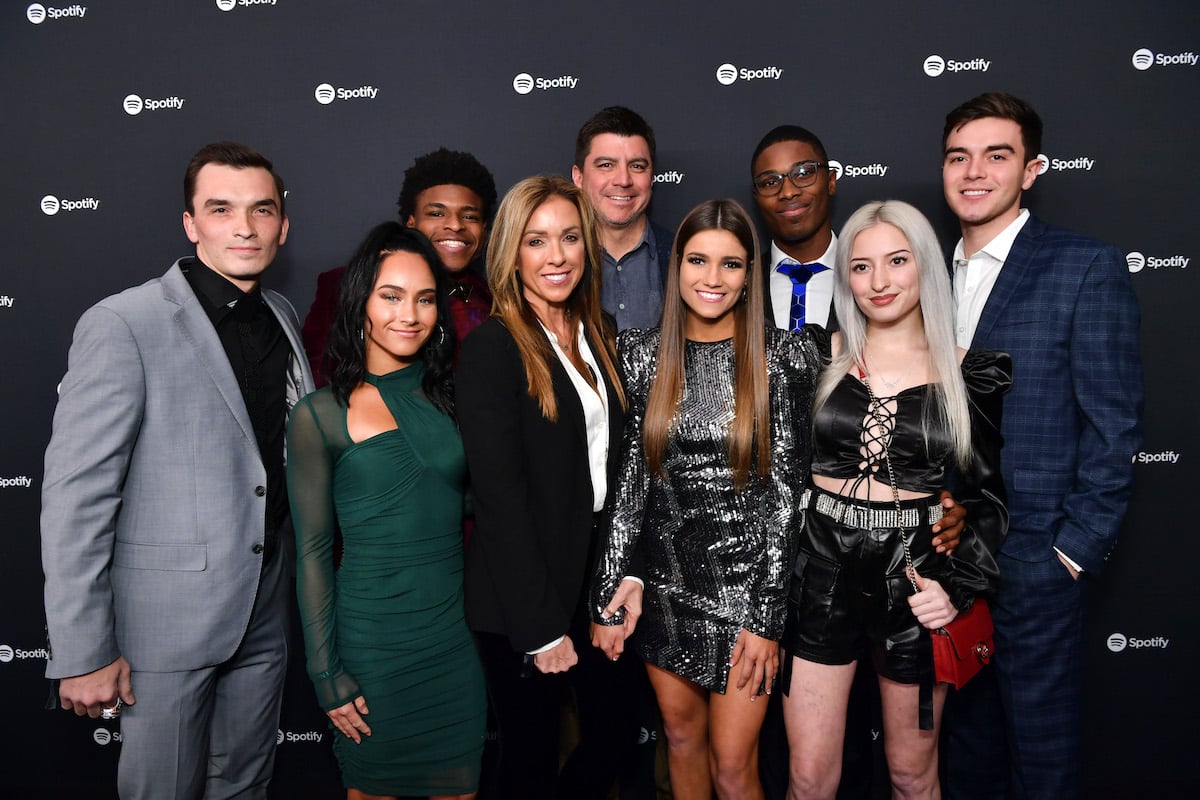 Andy Cosferent, Gabi Butler, Jerry Harris, Monica Aldama, Chris Aldama, Morgan Simianer, TT Barker, Lexi Brumback, and Austin Aldama post on the red carpet for Spotify Hosts "Best New Artist" Party in January 2020