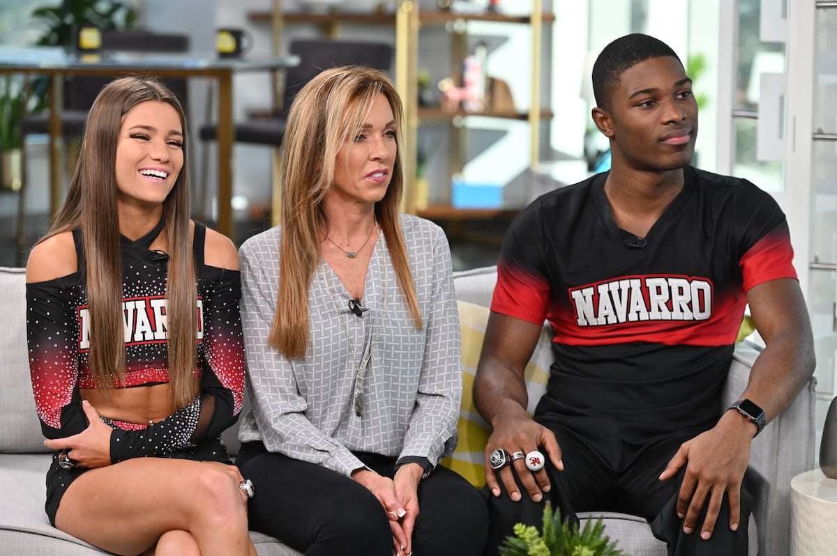 'Cheer' stars Morgan Simianer, Monica Aldama, and La'Darius Marshall sit together on the set of The Daily Pop