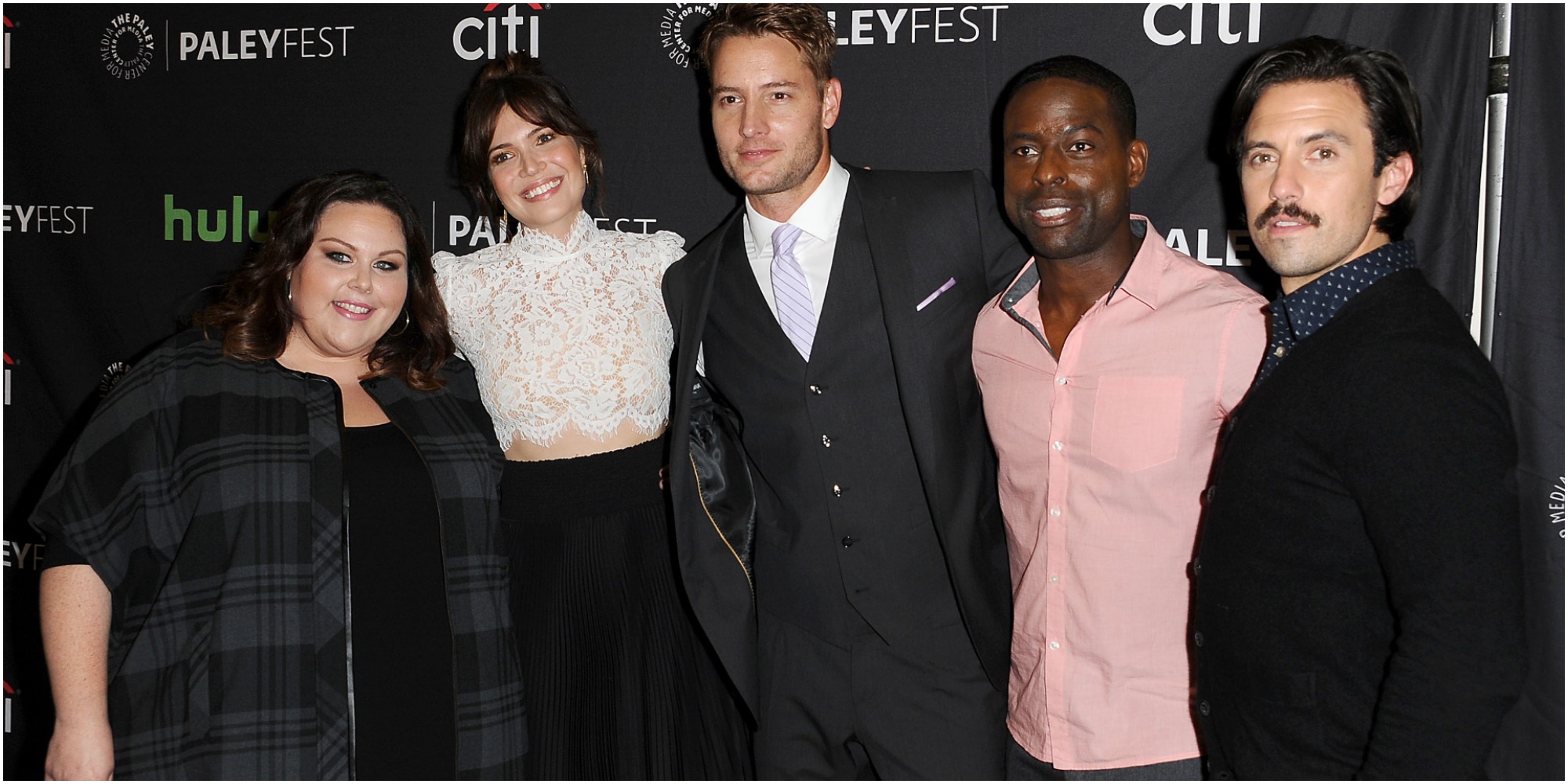 Chrissy Metz, Mandy Moore, Justin Hartley, Sterling K. Brown and Milo Ventimiglia of NBC's This Is Us.