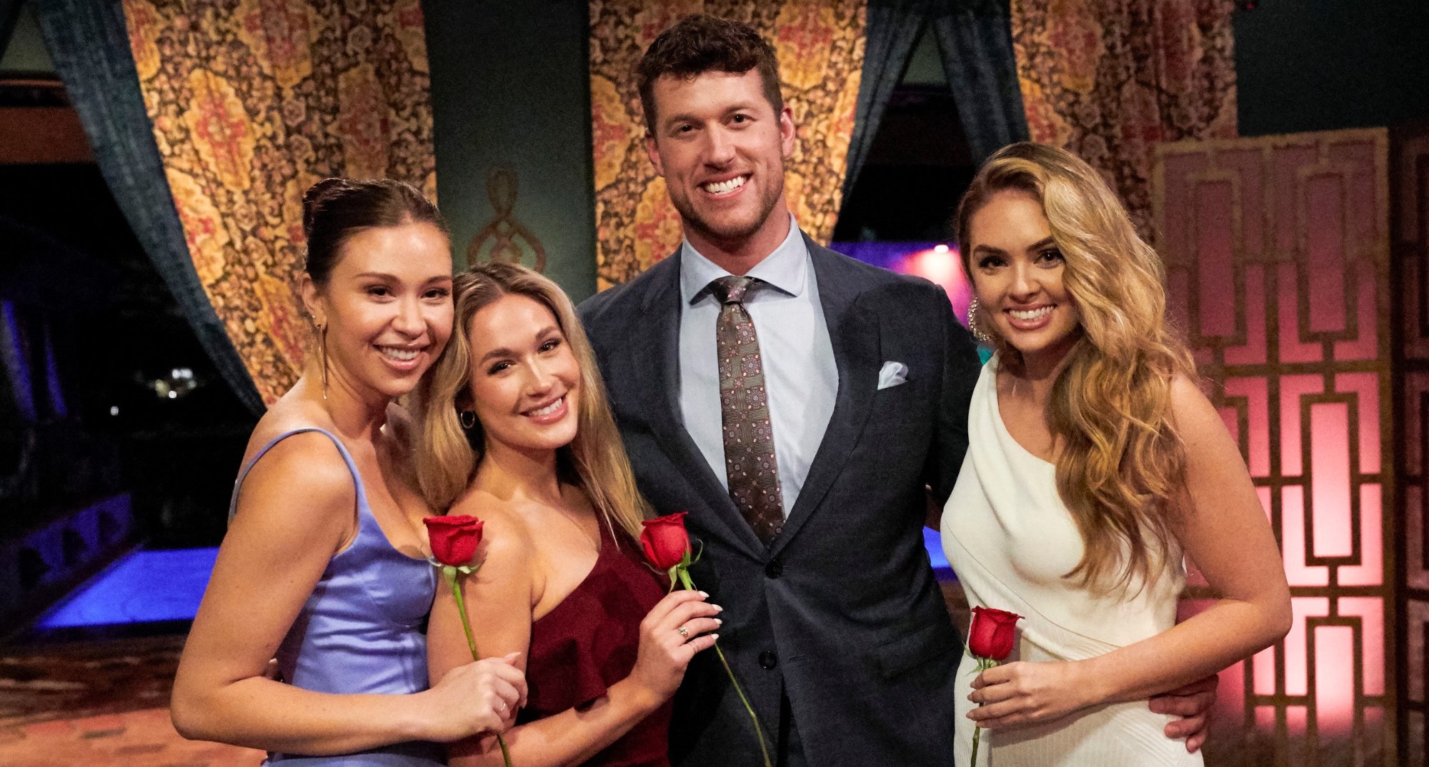 Clayton Echard with Gabby, Rachel and Susie for 'The Bachelor' in group photo after rose ceremony. 
