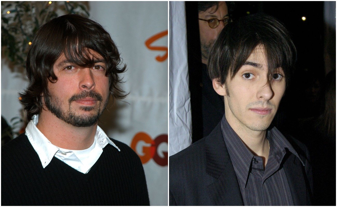 Dave Grohl at the 2003 GQ Men of the Year Awards, and Dhani Harrison at George Harrison's Rock & Roll Hall of Fame induction in 2004.