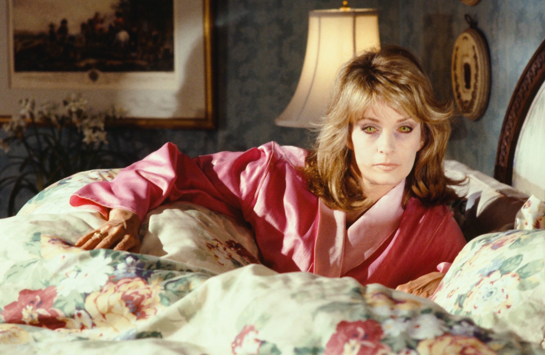 Days of Our Lives spoilers focus on Marlena, pictured here in red satin pajamas