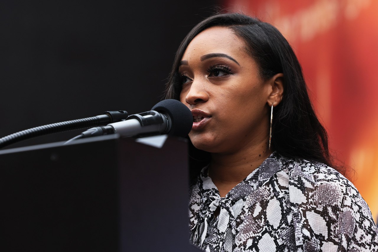 Desiree Lindstrom speaks to the public