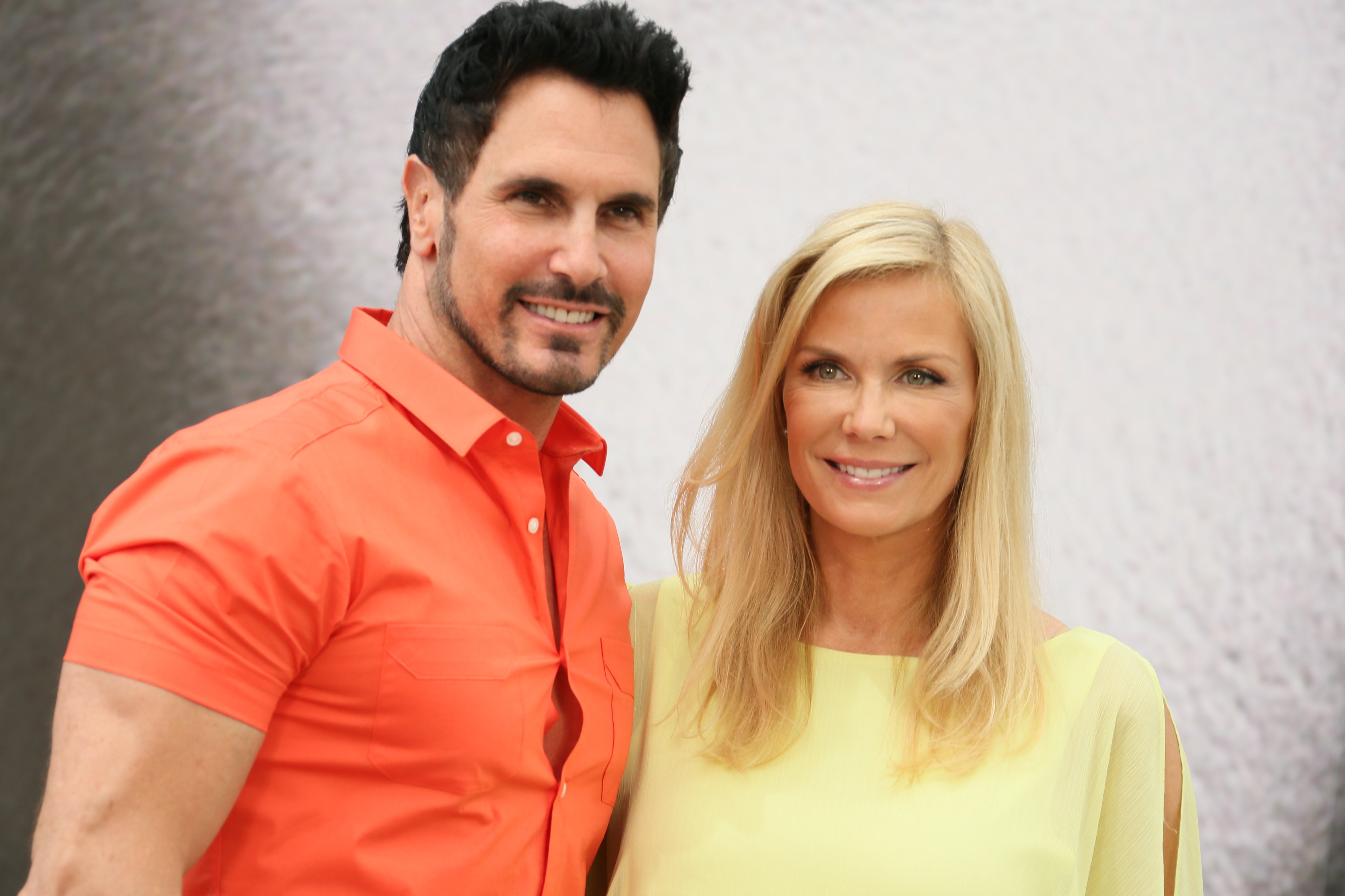 'The Bold and the Beautiful' actor Don Diamont in an orange shirt and Katherine Kelly Lang in a yellow blouse.
