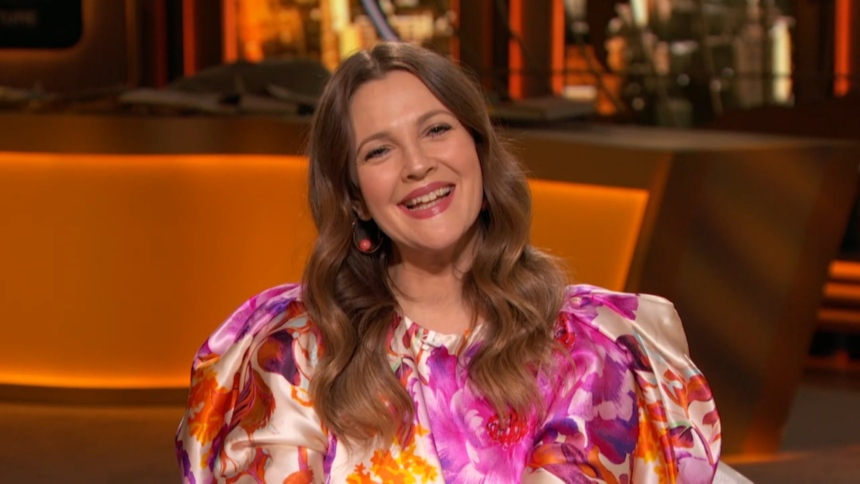 Drew Barrymore smiling while a guest on 'Watch What Happens Live With Andy Cohen'