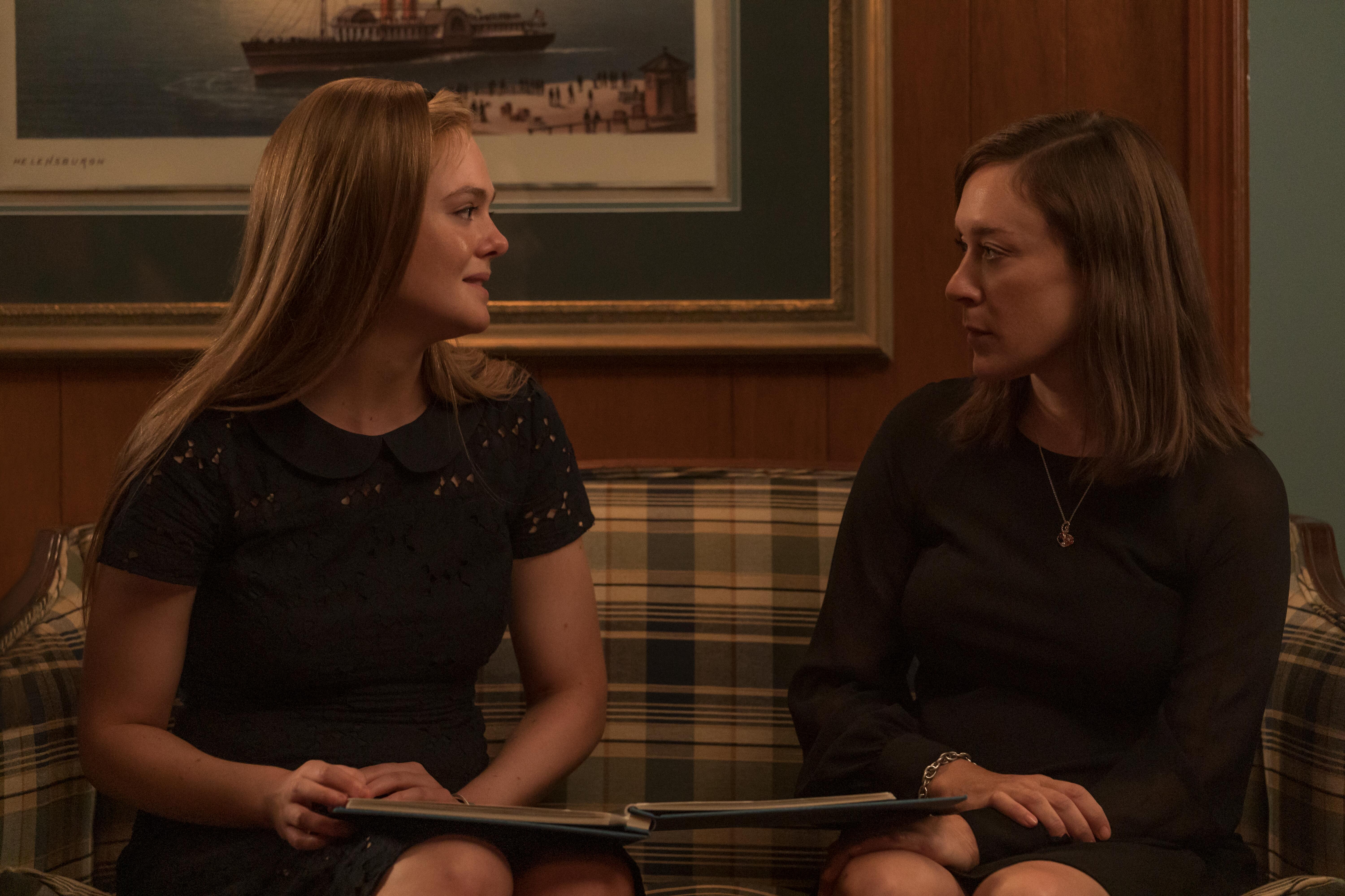 Elle Fanning as Michelle talks to Chloe Sevigny as Lynn in Hulu's 'The Girl From Plainville'