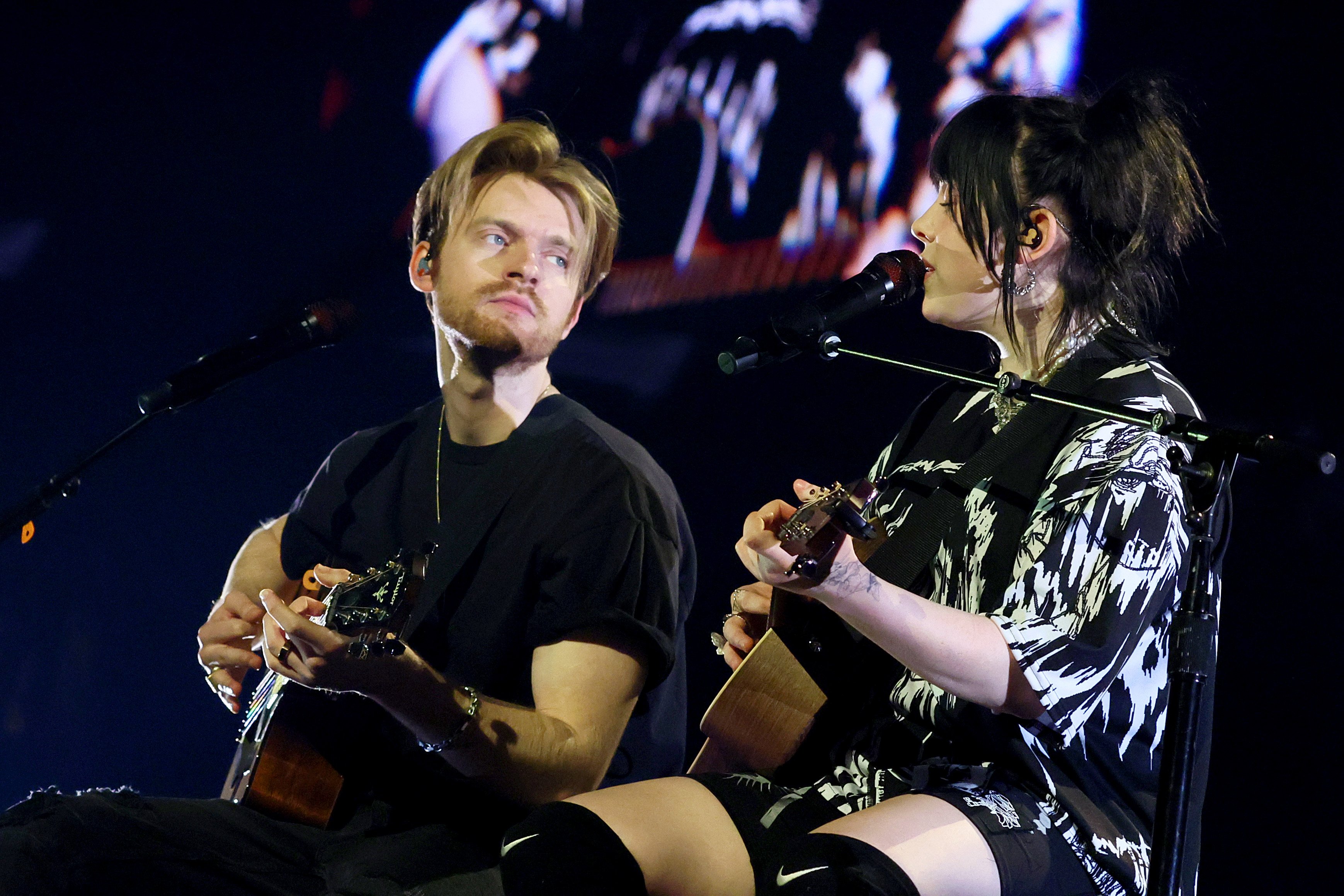 Finneas O'Connell and Billie Eilish perform during her 'Happier Than Ever' Tour