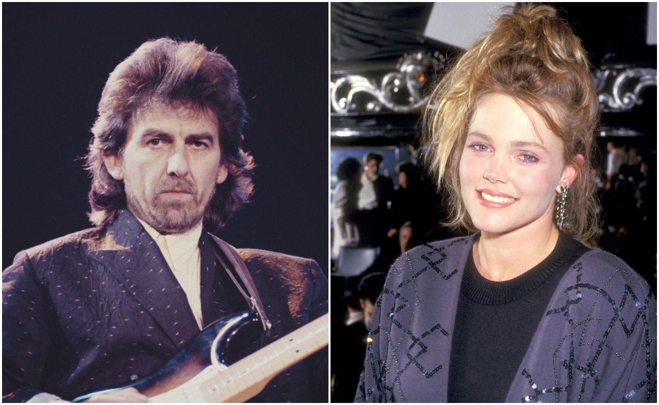 George Harrison performing at the Prince's Trust Concert in 1987 and Belinda Carlisle attending the Taping of the Television Concert Special 'Cinemax Sessions: The Legendary Ladies' in 1987.