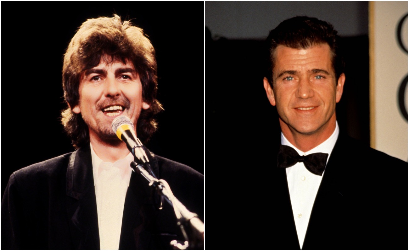 George Harrison during The Beatles induction into the Rock & Roll Hall of Fame in 1988. Mel Gibson at the 1997 Golden Globes.